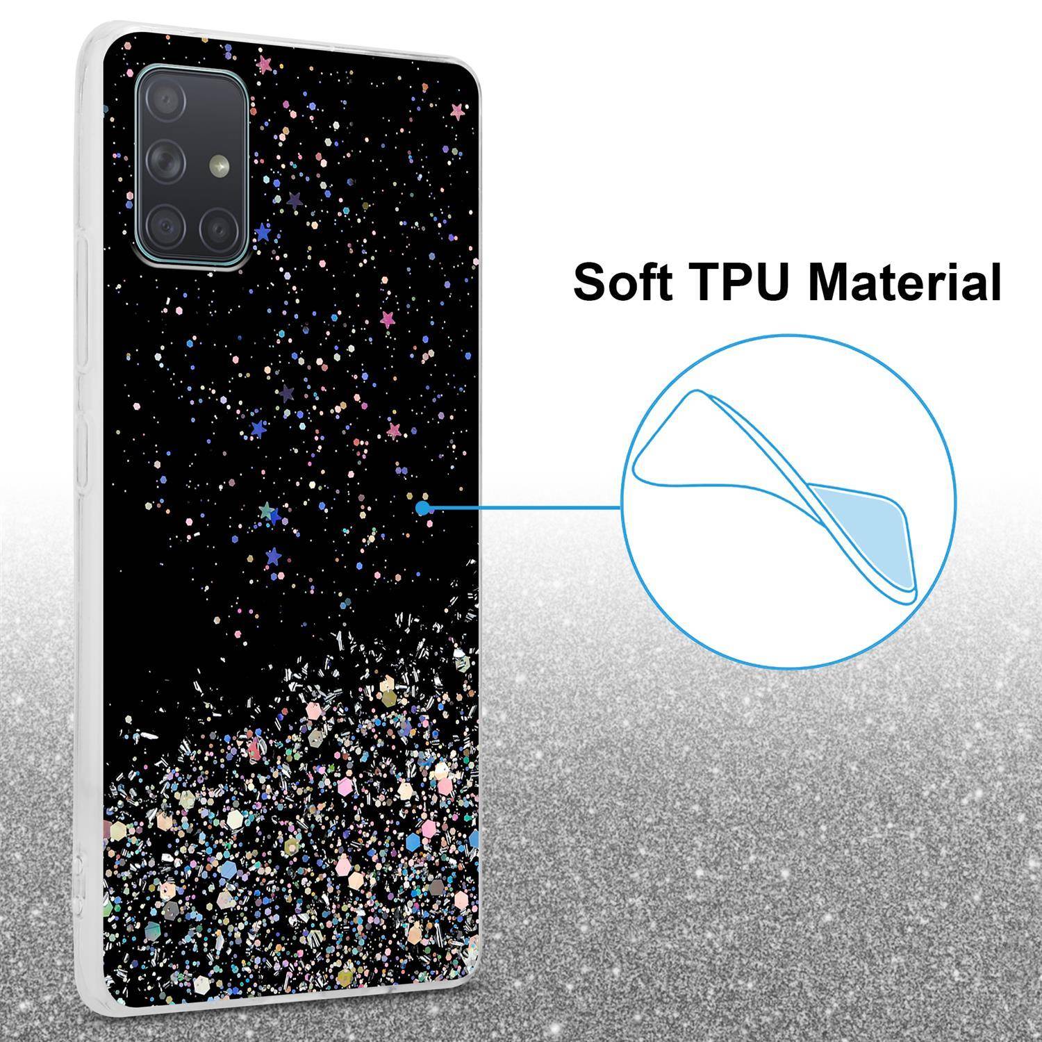 Cadorabo Hülle für Samsung Galaxy A71 4G Schutz Hülle in Schwarz Handyhülle TPU Etui Glitter Cover Case Glitzer