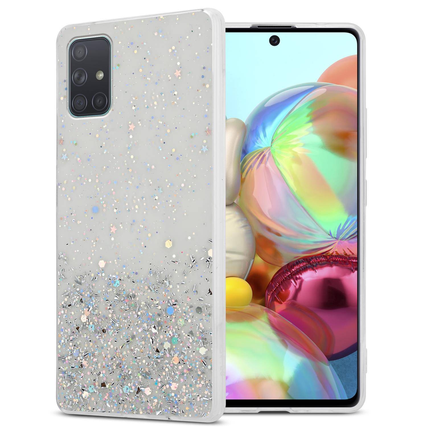 Cadorabo Hülle für Samsung Galaxy A71 4G Schutz Hülle in Transparent Handyhülle TPU Etui Glitter Cover Case Glitzer
