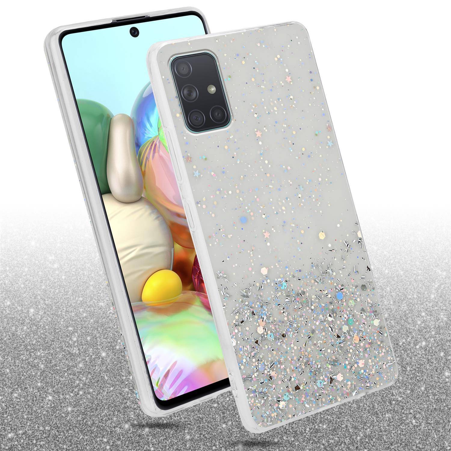 Cadorabo Hülle für Samsung Galaxy A71 4G Schutz Hülle in Transparent Handyhülle TPU Etui Glitter Cover Case Glitzer