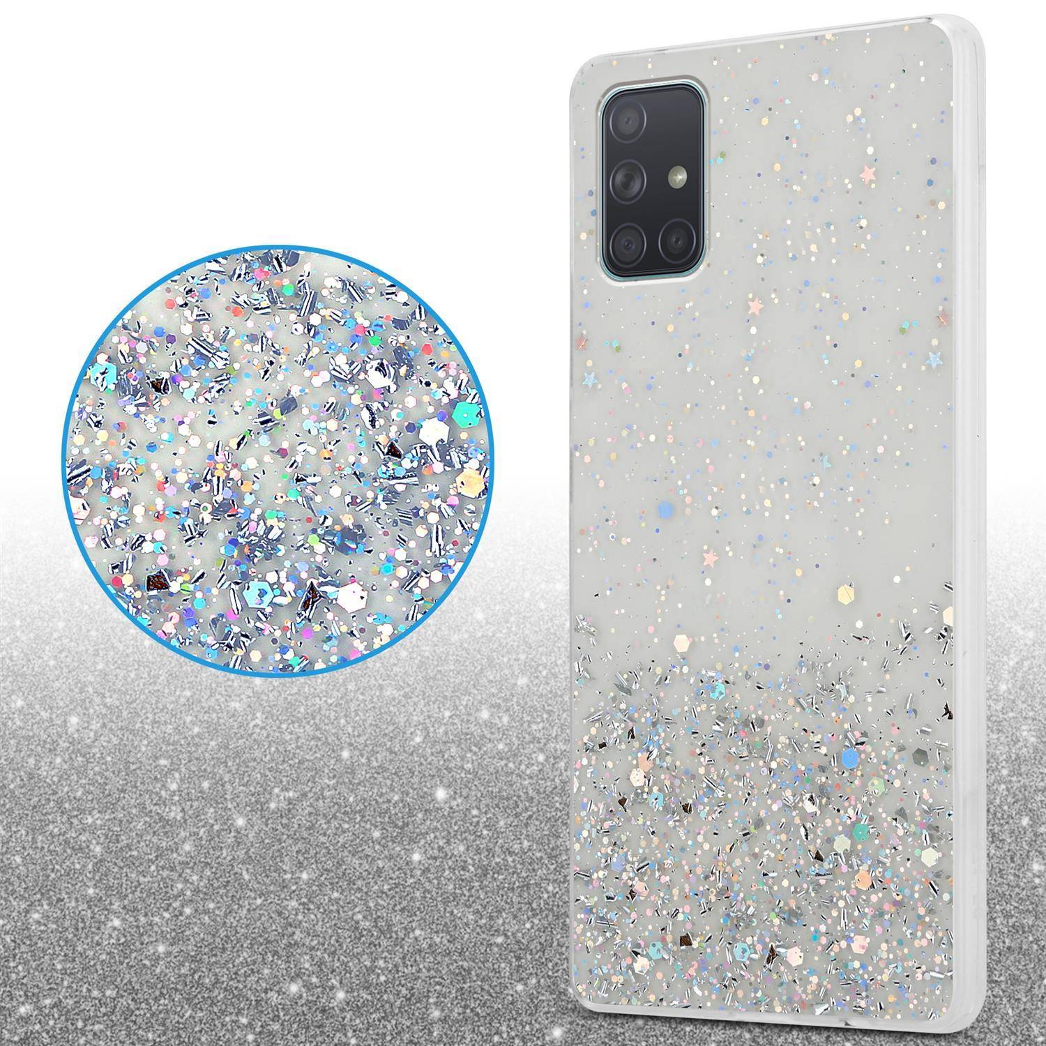 Cadorabo Hülle für Samsung Galaxy A71 4G Schutz Hülle in Transparent Handyhülle TPU Etui Glitter Cover Case Glitzer