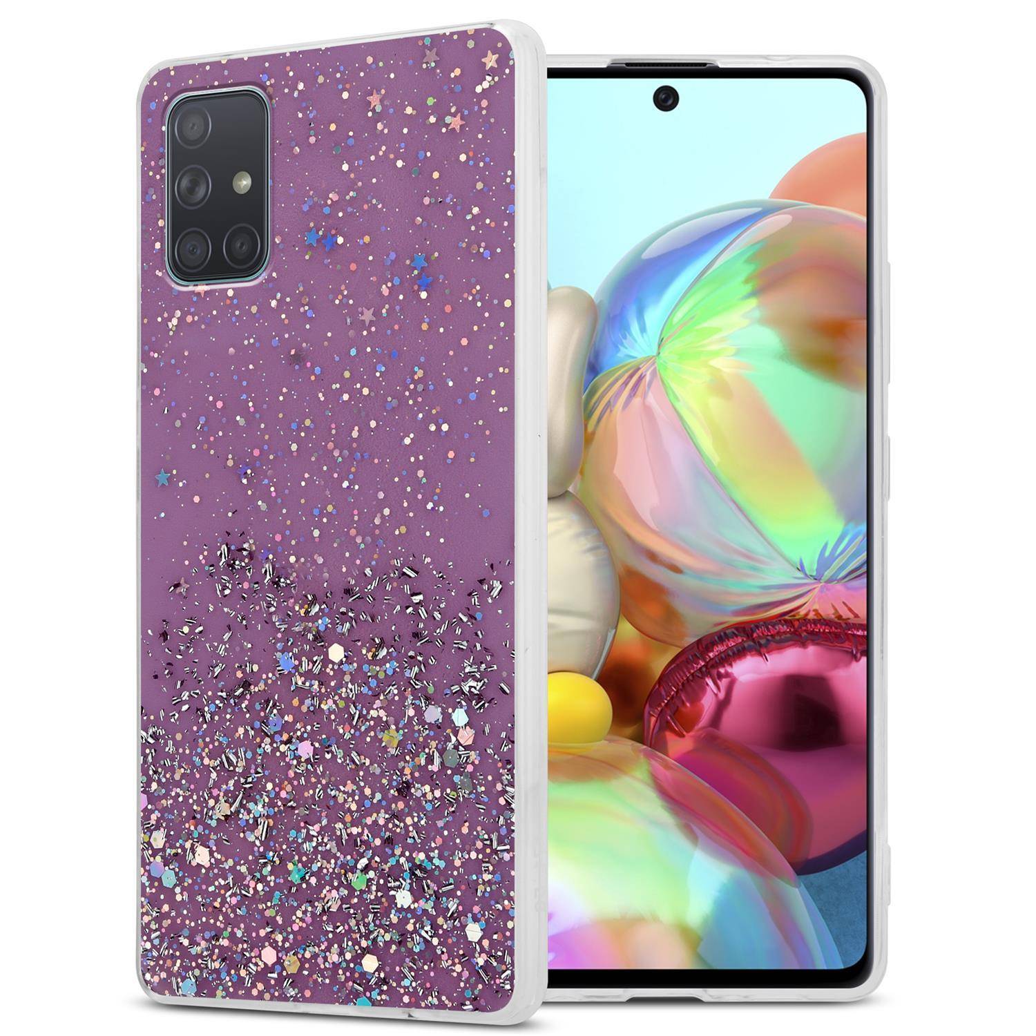 Cadorabo Hülle für Samsung Galaxy A71 5G Schutz Hülle in Lila Handyhülle TPU Etui Glitter Cover Case Glitzer