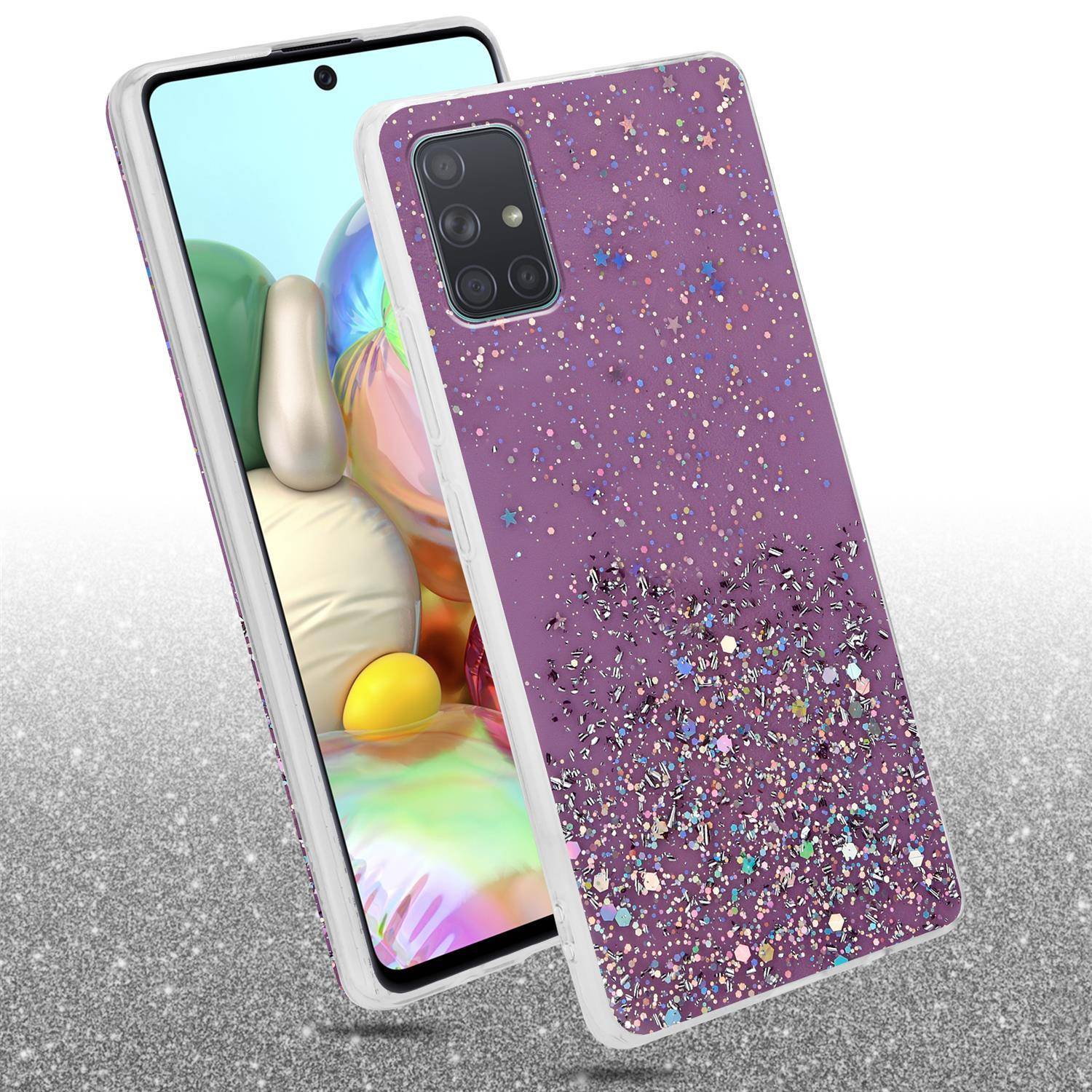 Cadorabo Hülle für Samsung Galaxy A71 5G Schutz Hülle in Lila Handyhülle TPU Etui Glitter Cover Case Glitzer