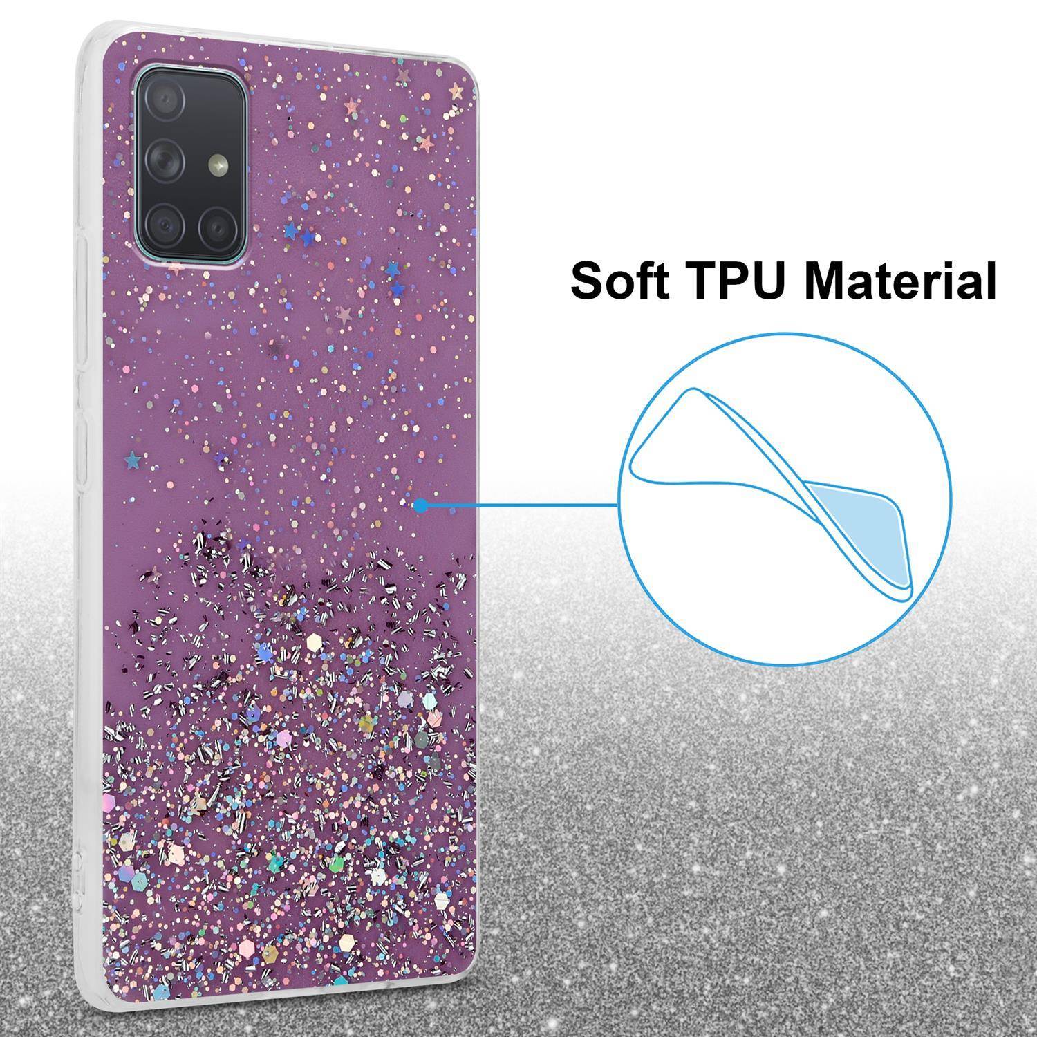Cadorabo Hülle für Samsung Galaxy A71 5G Schutz Hülle in Lila Handyhülle TPU Etui Glitter Cover Case Glitzer