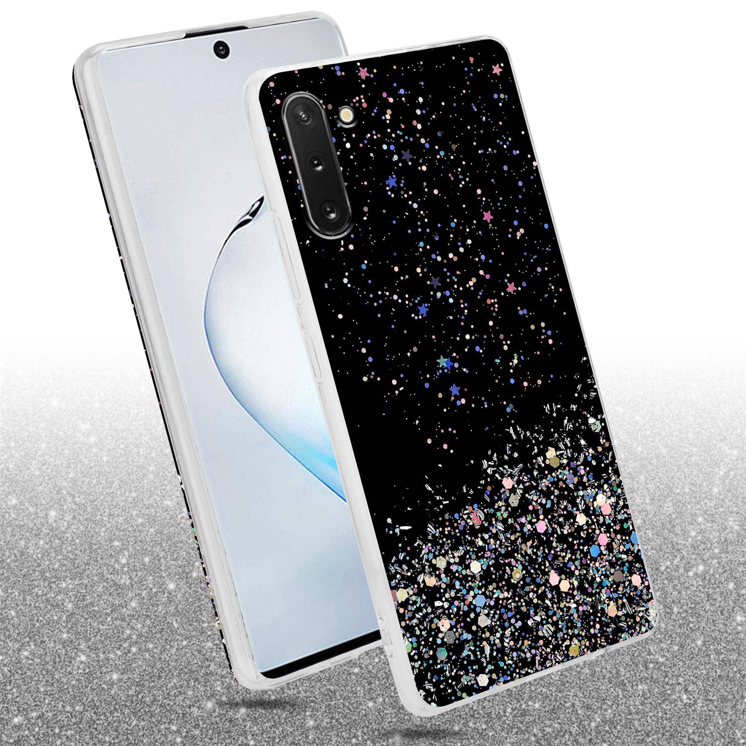 Cadorabo Hülle für Samsung Galaxy NOTE 10 Schutz Hülle in Schwarz Handyhülle TPU Etui Glitter Cover Case Glitzer