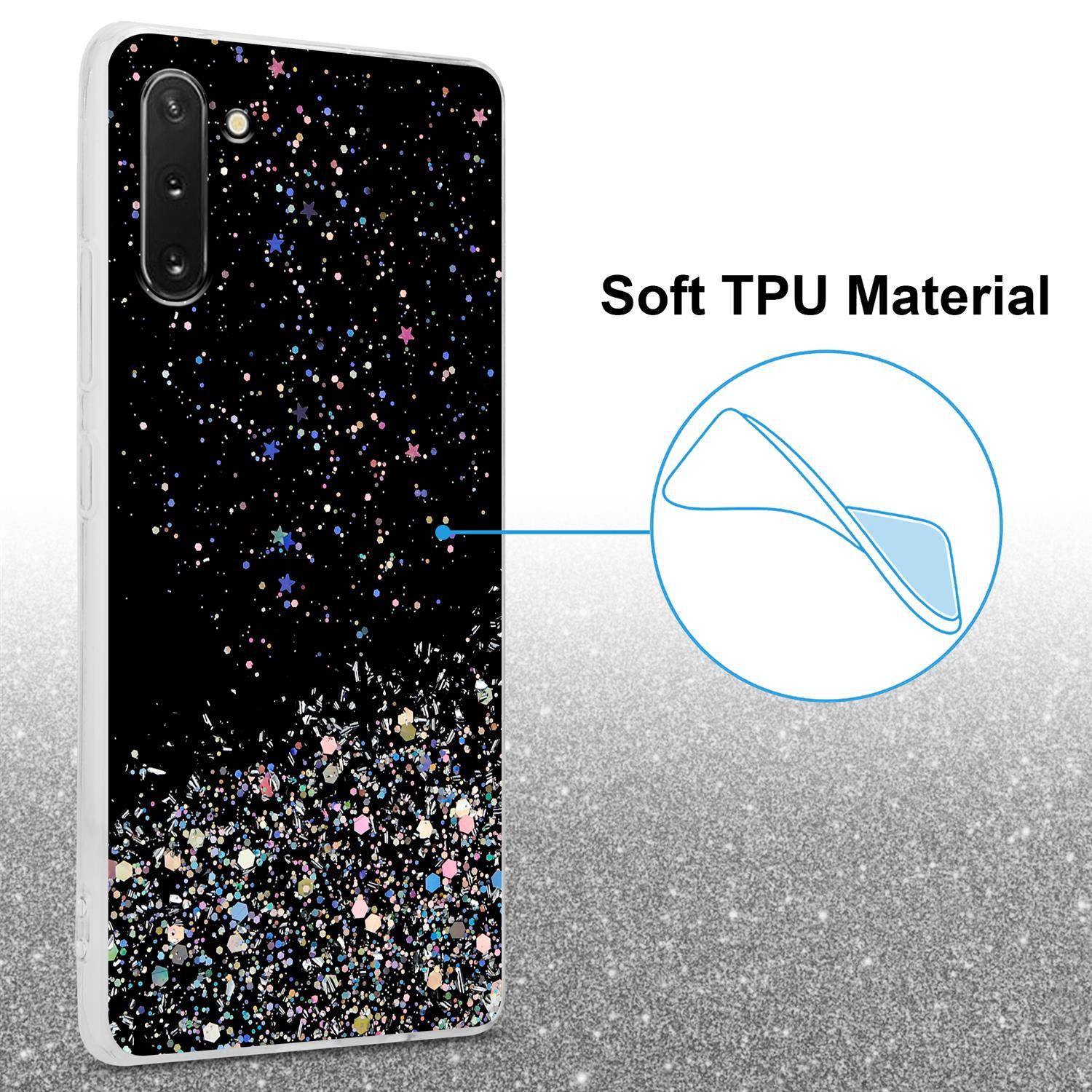 Cadorabo Hülle für Samsung Galaxy NOTE 10 Schutz Hülle in Schwarz Handyhülle TPU Etui Glitter Cover Case Glitzer