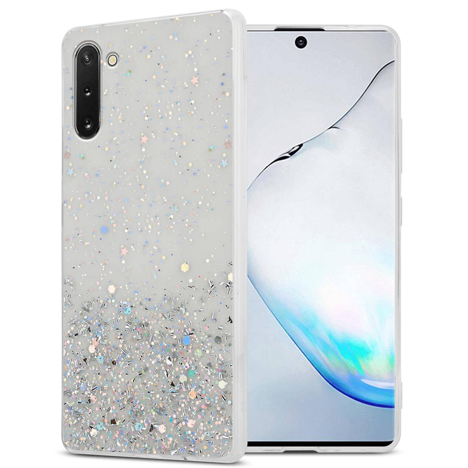 Cadorabo Hülle für Samsung Galaxy NOTE 10 Schutz Hülle in Transparent Handyhülle TPU Etui Glitter Cover Case Glitzer