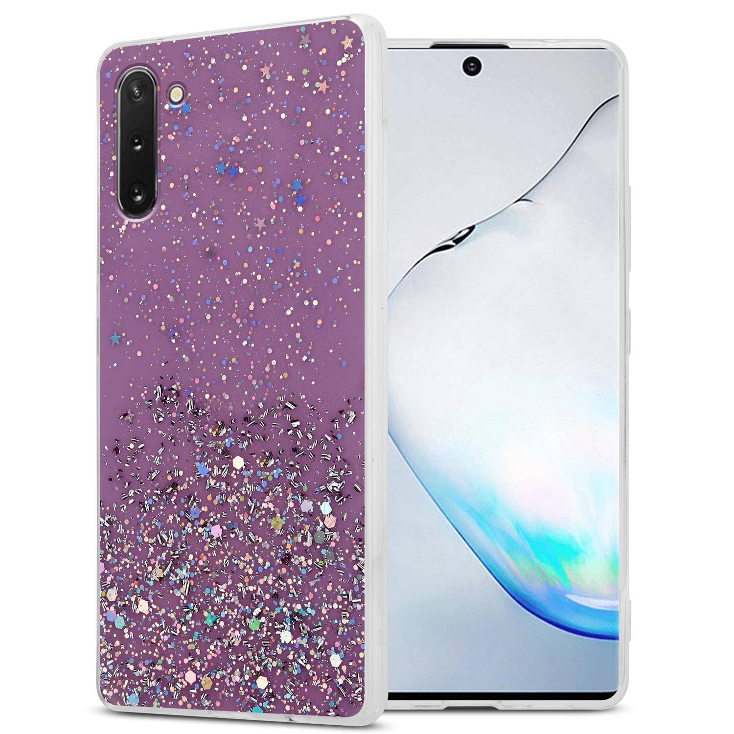 Cadorabo Hülle für Samsung Galaxy NOTE 10 Schutz Hülle in Lila Handyhülle TPU Etui Glitter Cover Case Glitzer