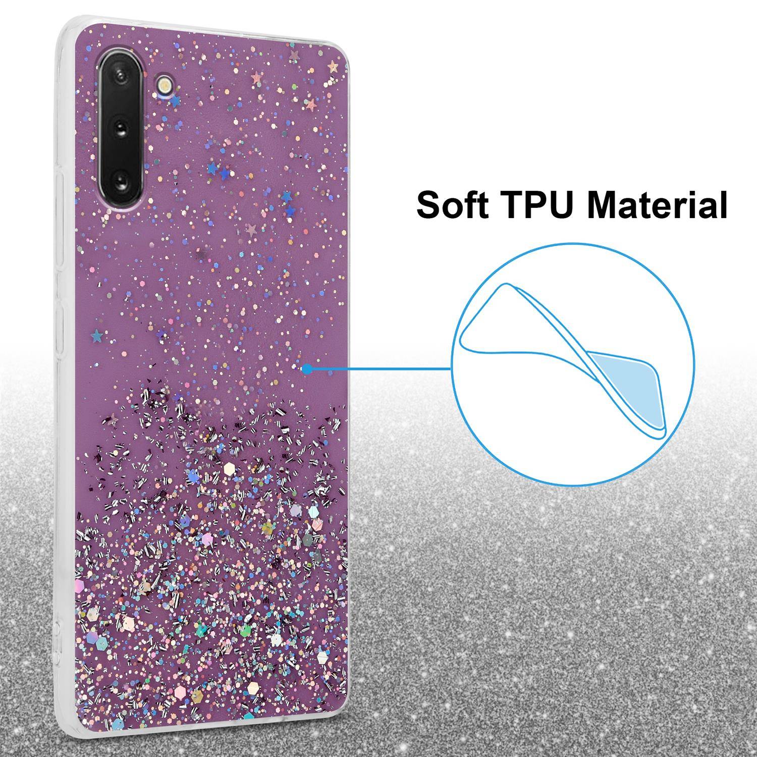Cadorabo Hülle für Samsung Galaxy NOTE 10 Schutz Hülle in Lila Handyhülle TPU Etui Glitter Cover Case Glitzer