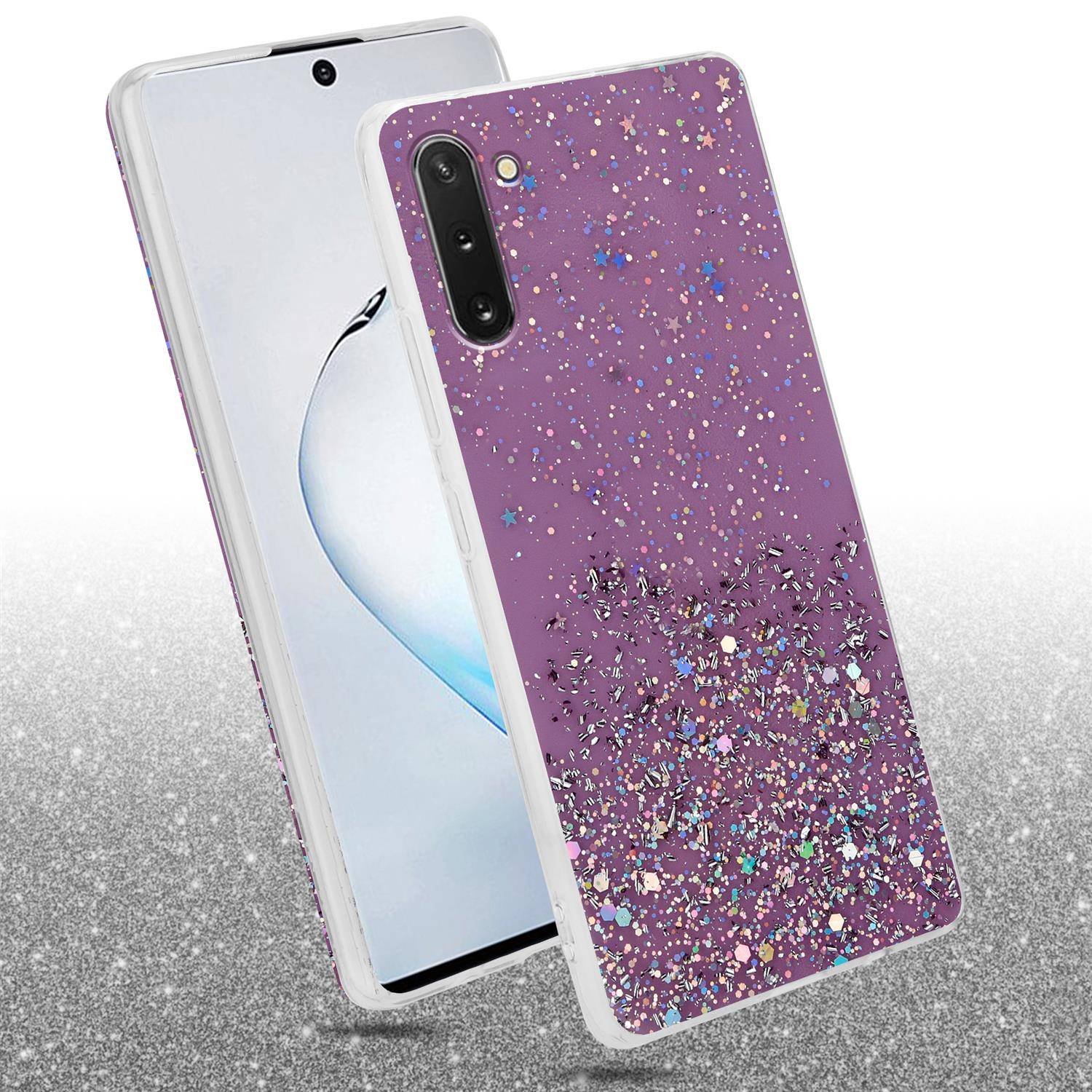 Cadorabo Hülle für Samsung Galaxy NOTE 10 Schutz Hülle in Lila Handyhülle TPU Etui Glitter Cover Case Glitzer