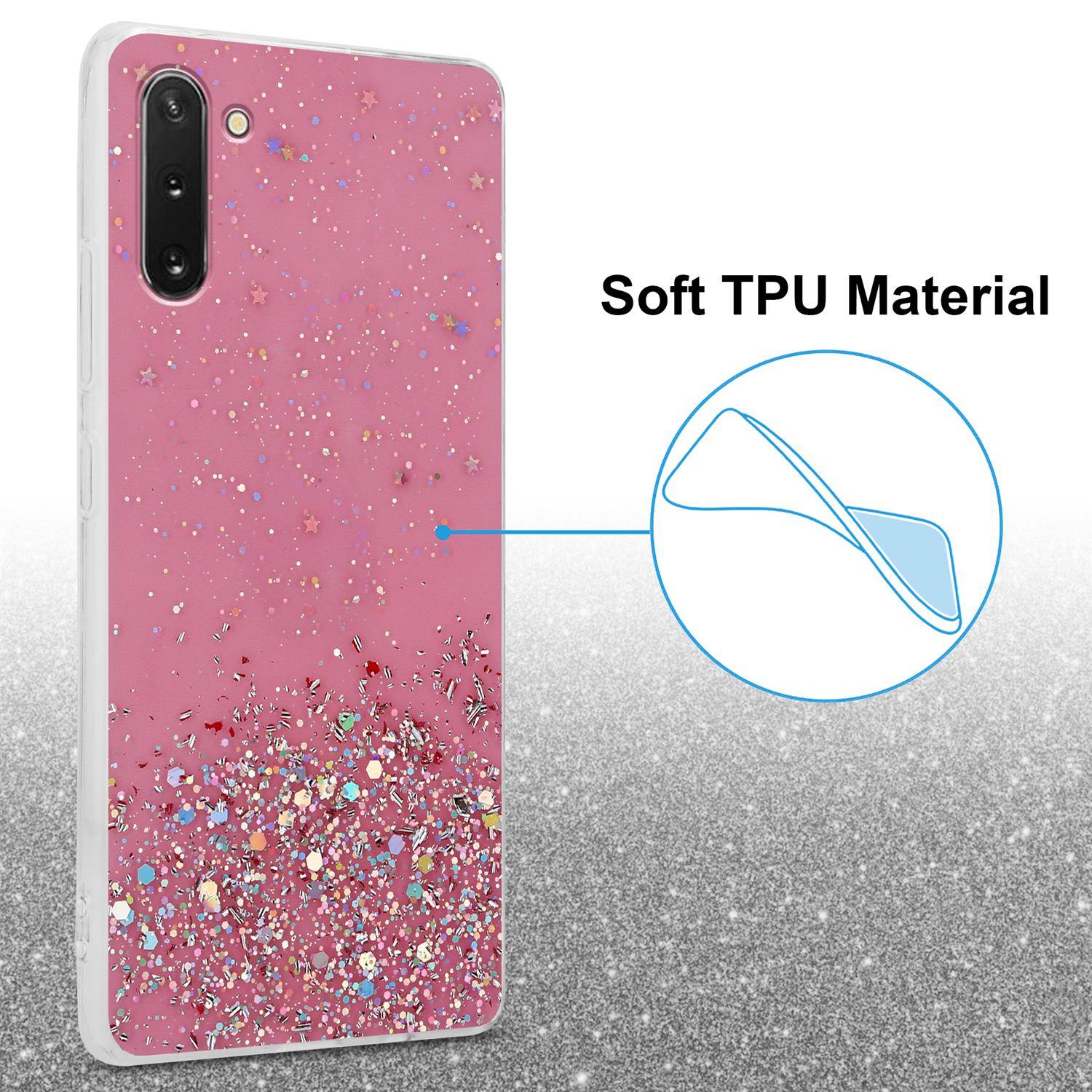 Cadorabo Hülle für Samsung Galaxy NOTE 10 Schutz Hülle in Rosa Handyhülle TPU Etui Glitter Cover Case Glitzer