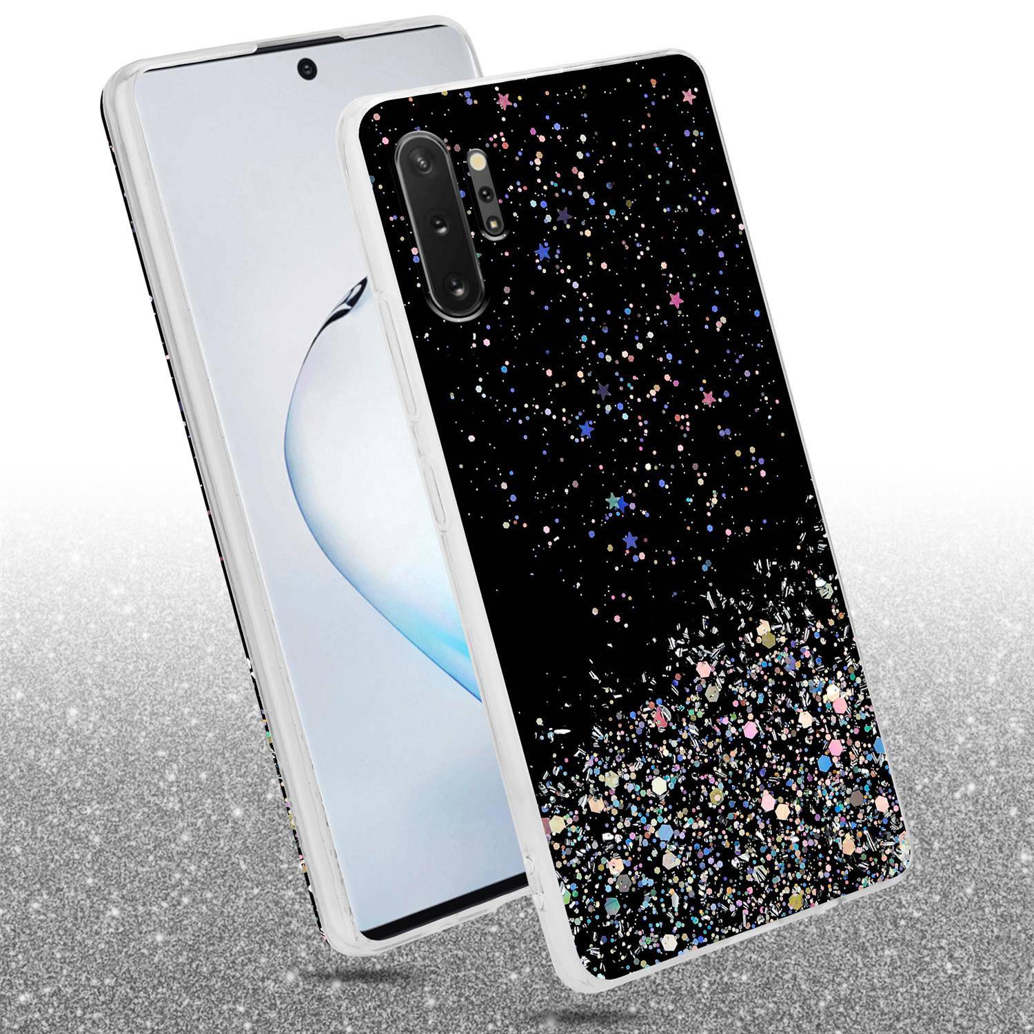 Cadorabo Hülle für Samsung Galaxy NOTE 10 PLUS Schutz Hülle in Schwarz Handyhülle TPU Etui Glitter Cover Case Glitzer