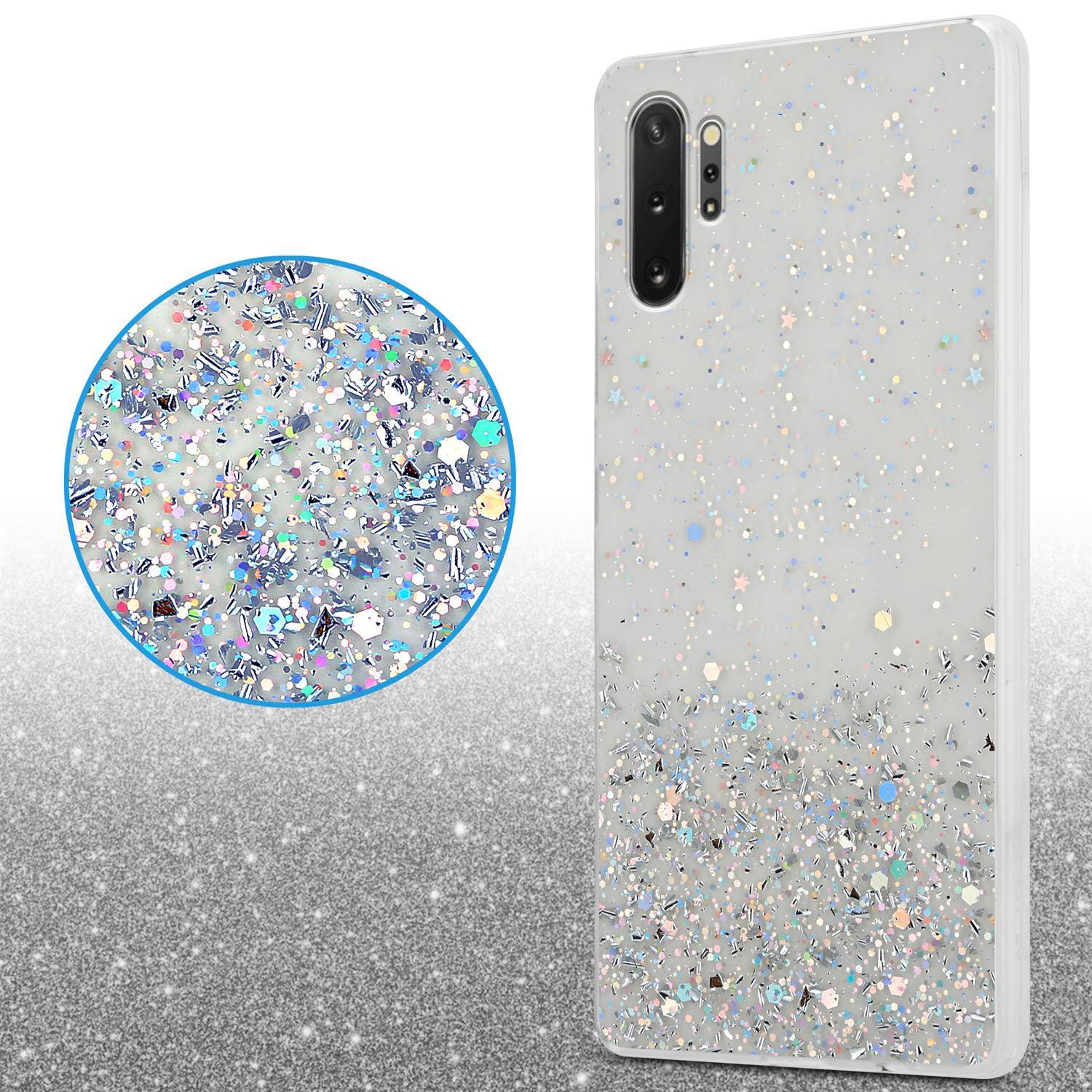 Cadorabo Hülle für Samsung Galaxy NOTE 10 PLUS Schutz Hülle in Transparent Handyhülle TPU Etui Glitter Cover Case