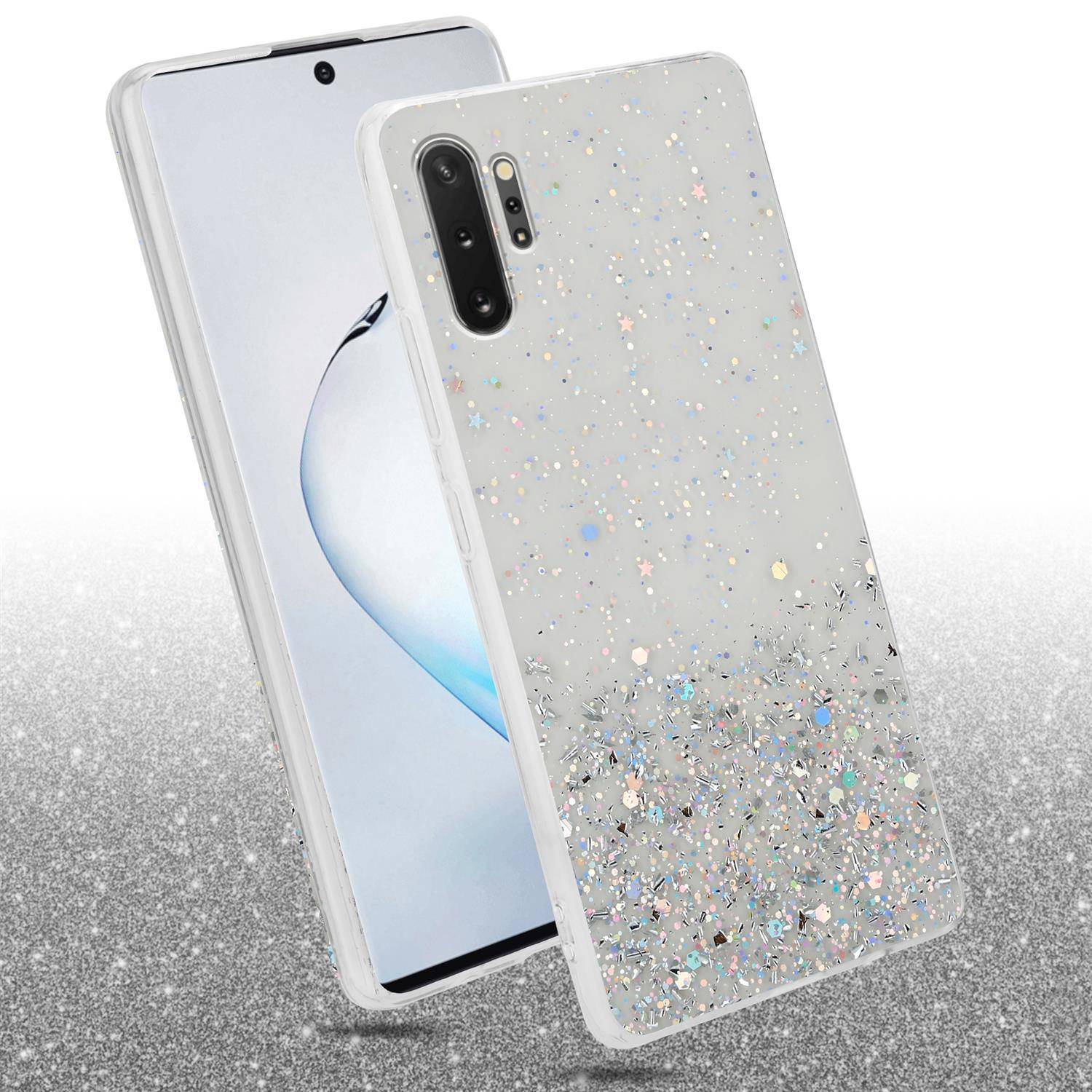 Cadorabo Hülle für Samsung Galaxy NOTE 10 PLUS Schutz Hülle in Transparent Handyhülle TPU Etui Glitter Cover Case