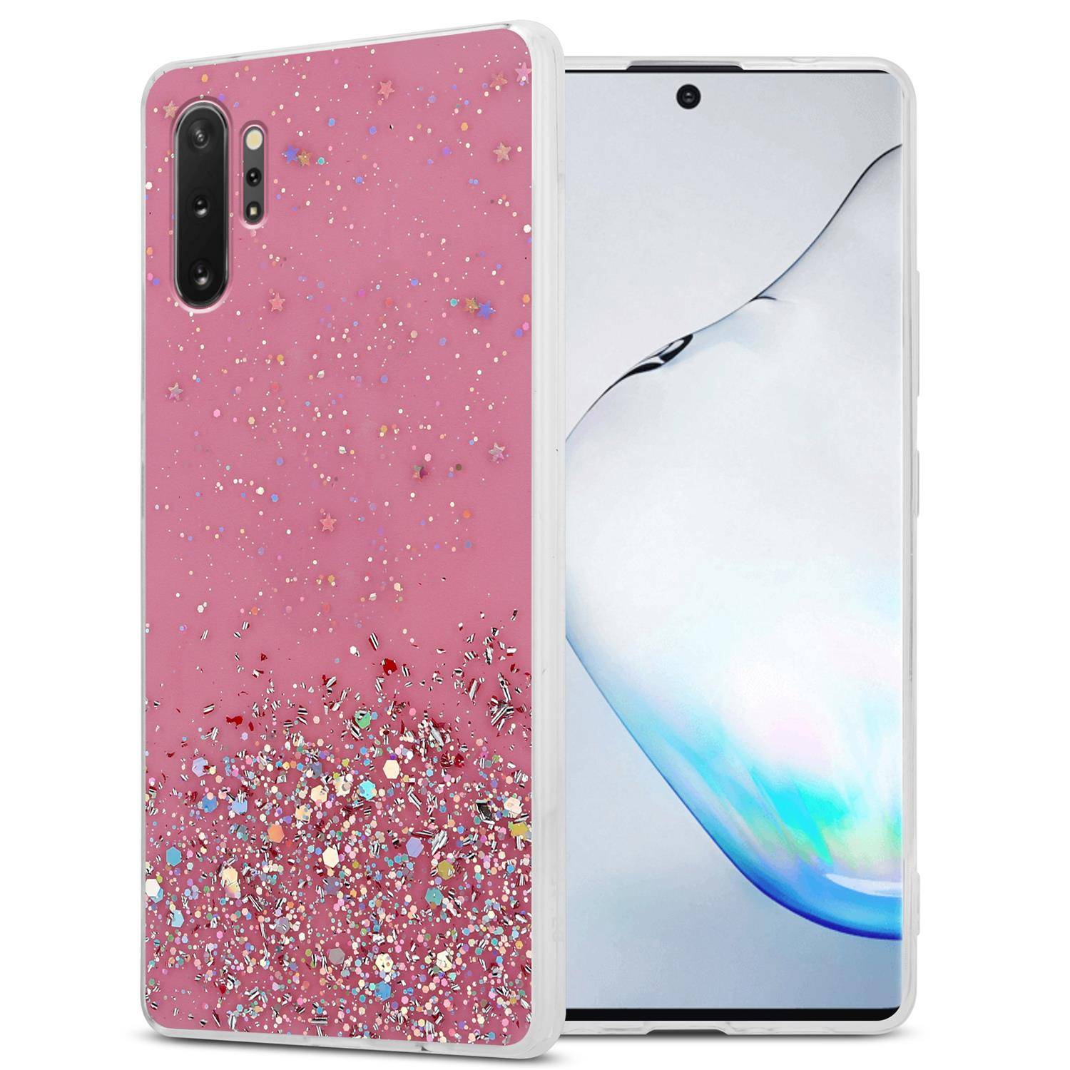 Cadorabo Hülle für Samsung Galaxy NOTE 10 PLUS Schutz Hülle in Rosa Handyhülle TPU Etui Glitter Cover Case Glitzer