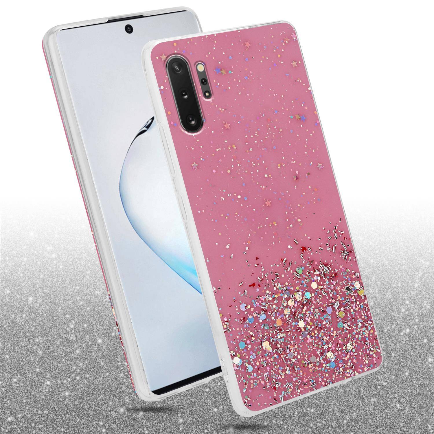 Cadorabo Hülle für Samsung Galaxy NOTE 10 PLUS Schutz Hülle in Rosa Handyhülle TPU Etui Glitter Cover Case Glitzer