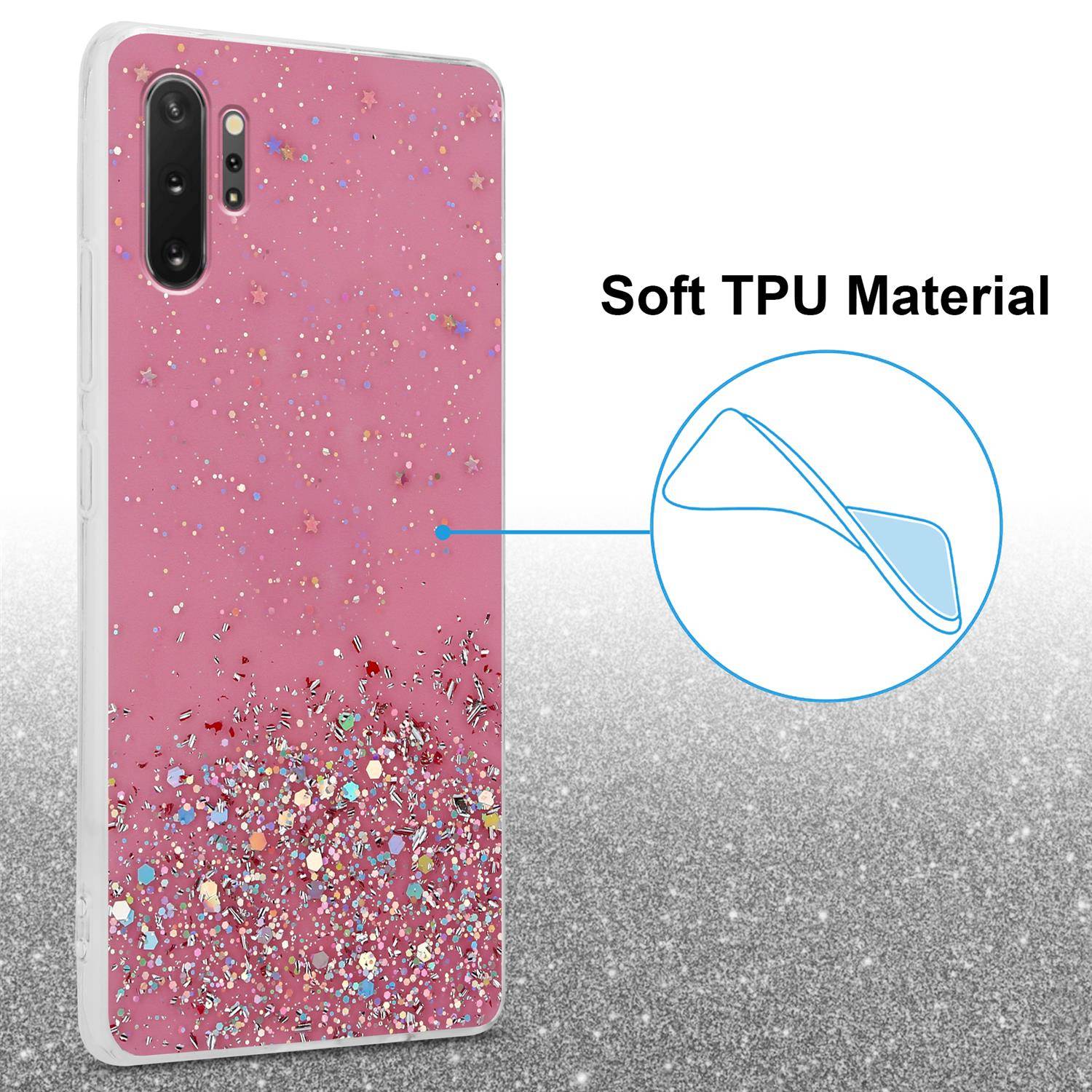 Cadorabo Hülle für Samsung Galaxy NOTE 10 PLUS Schutz Hülle in Rosa Handyhülle TPU Etui Glitter Cover Case Glitzer