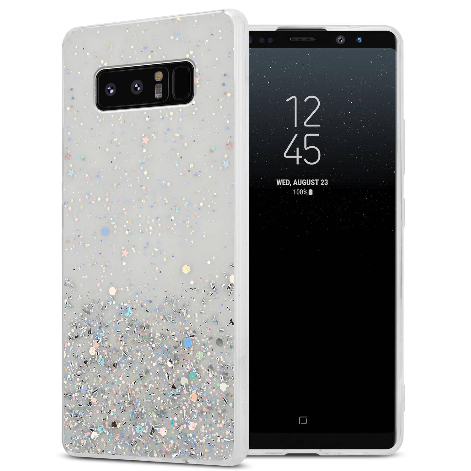 Cadorabo Hülle für Samsung Galaxy NOTE 8 Schutz Hülle in Transparent Handyhülle TPU Etui Glitter Cover Case Glitzer