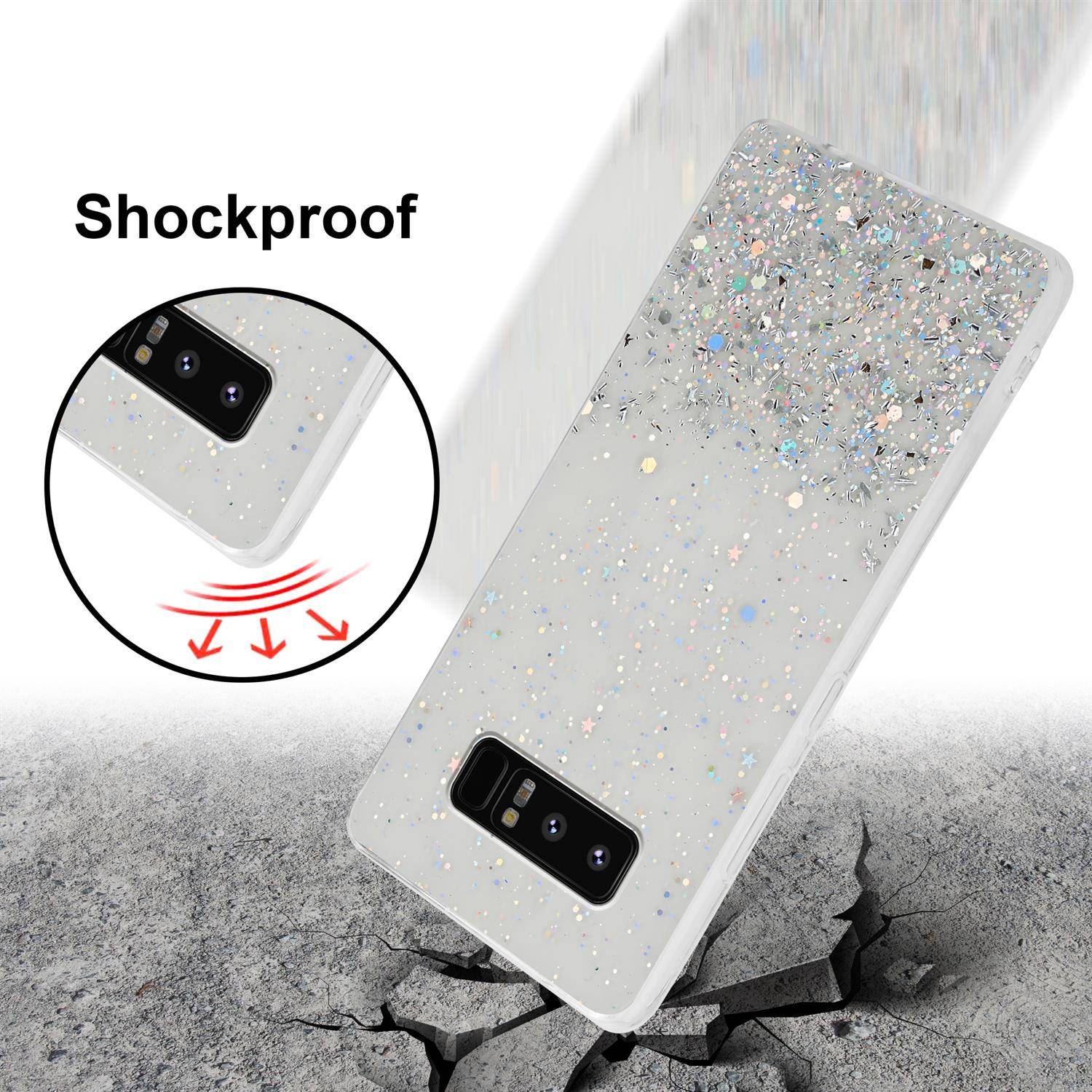 Cadorabo Hülle für Samsung Galaxy NOTE 8 Schutz Hülle in Transparent Handyhülle TPU Etui Glitter Cover Case Glitzer