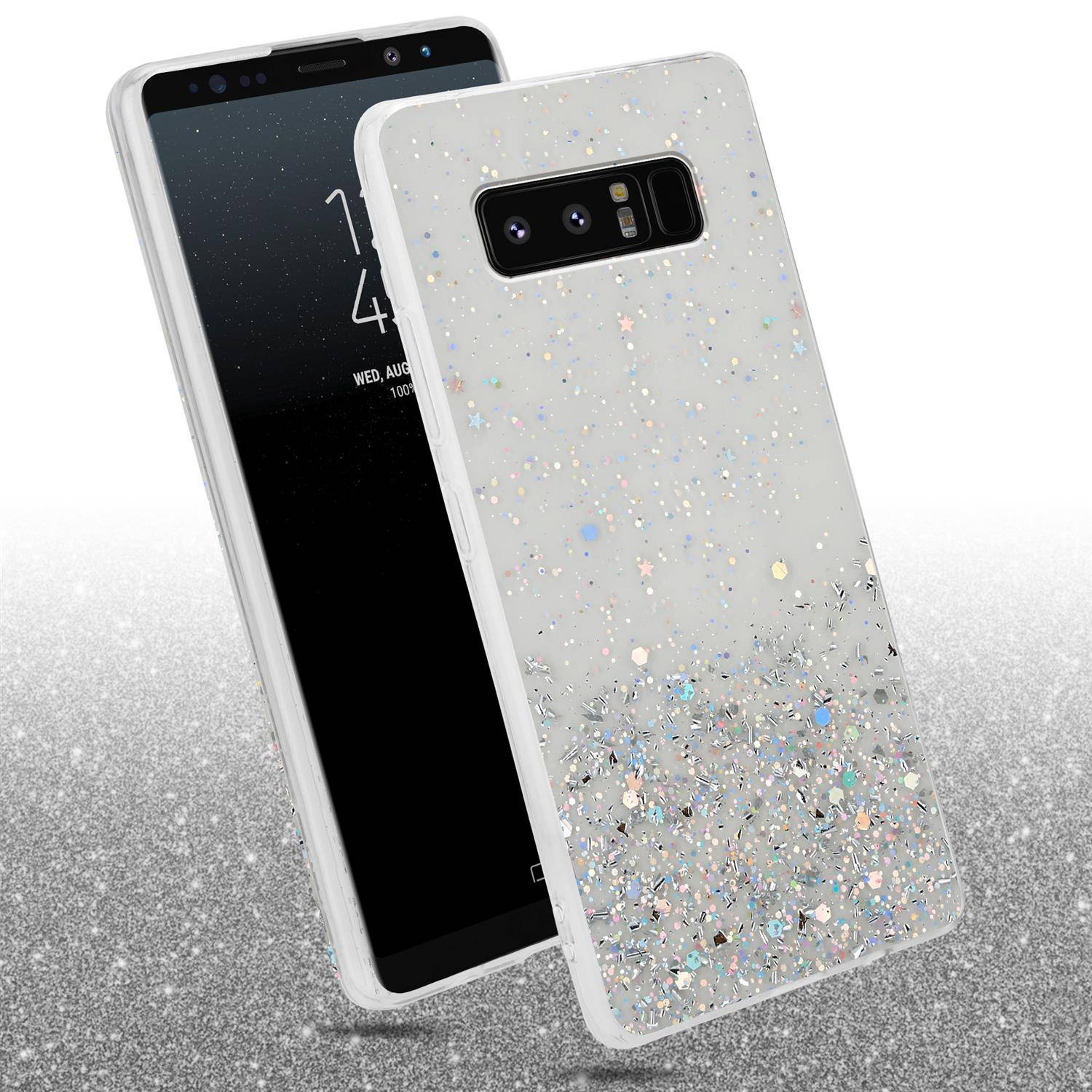 Cadorabo Hülle für Samsung Galaxy NOTE 8 Schutz Hülle in Transparent Handyhülle TPU Etui Glitter Cover Case Glitzer