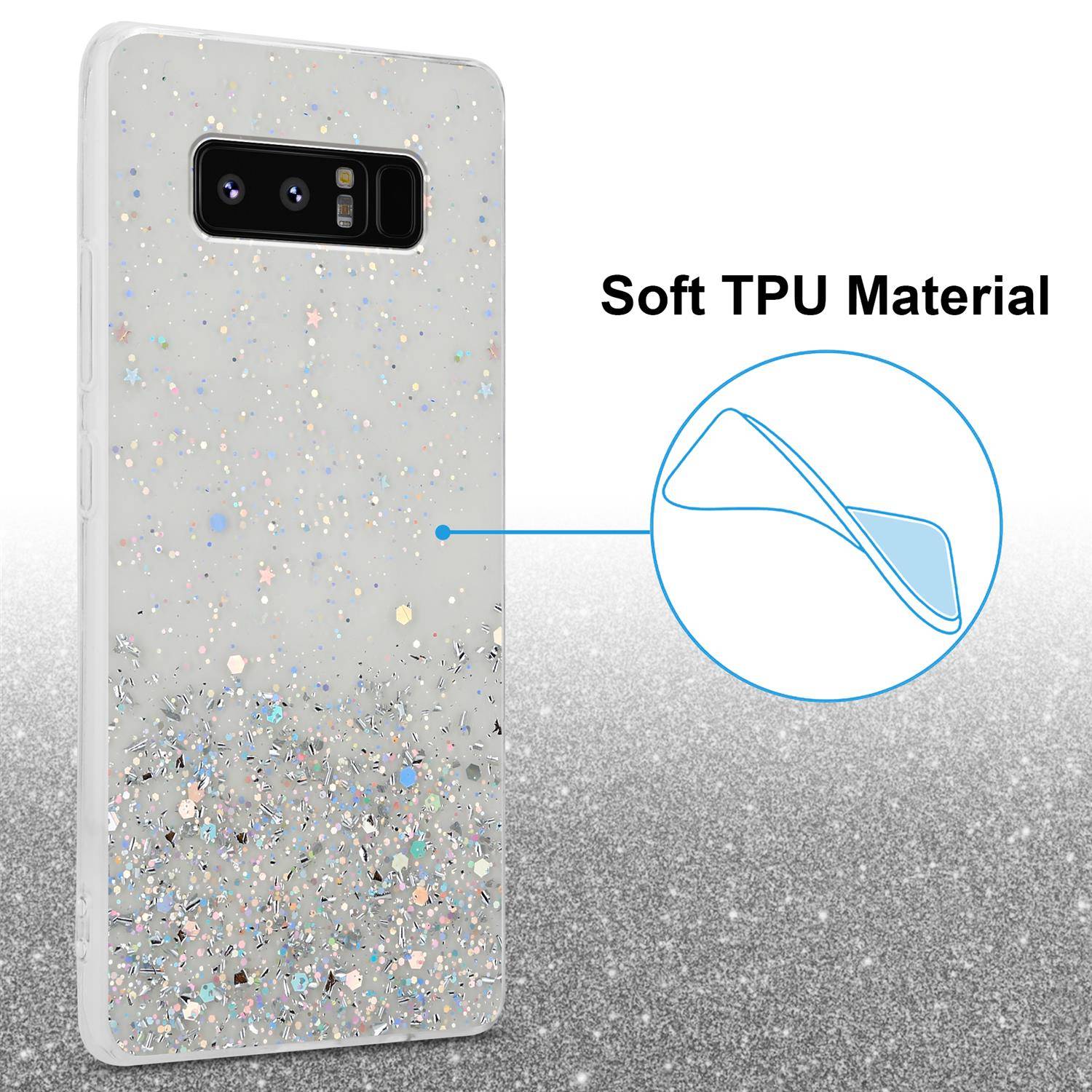 Cadorabo Hülle für Samsung Galaxy NOTE 8 Schutz Hülle in Transparent Handyhülle TPU Etui Glitter Cover Case Glitzer