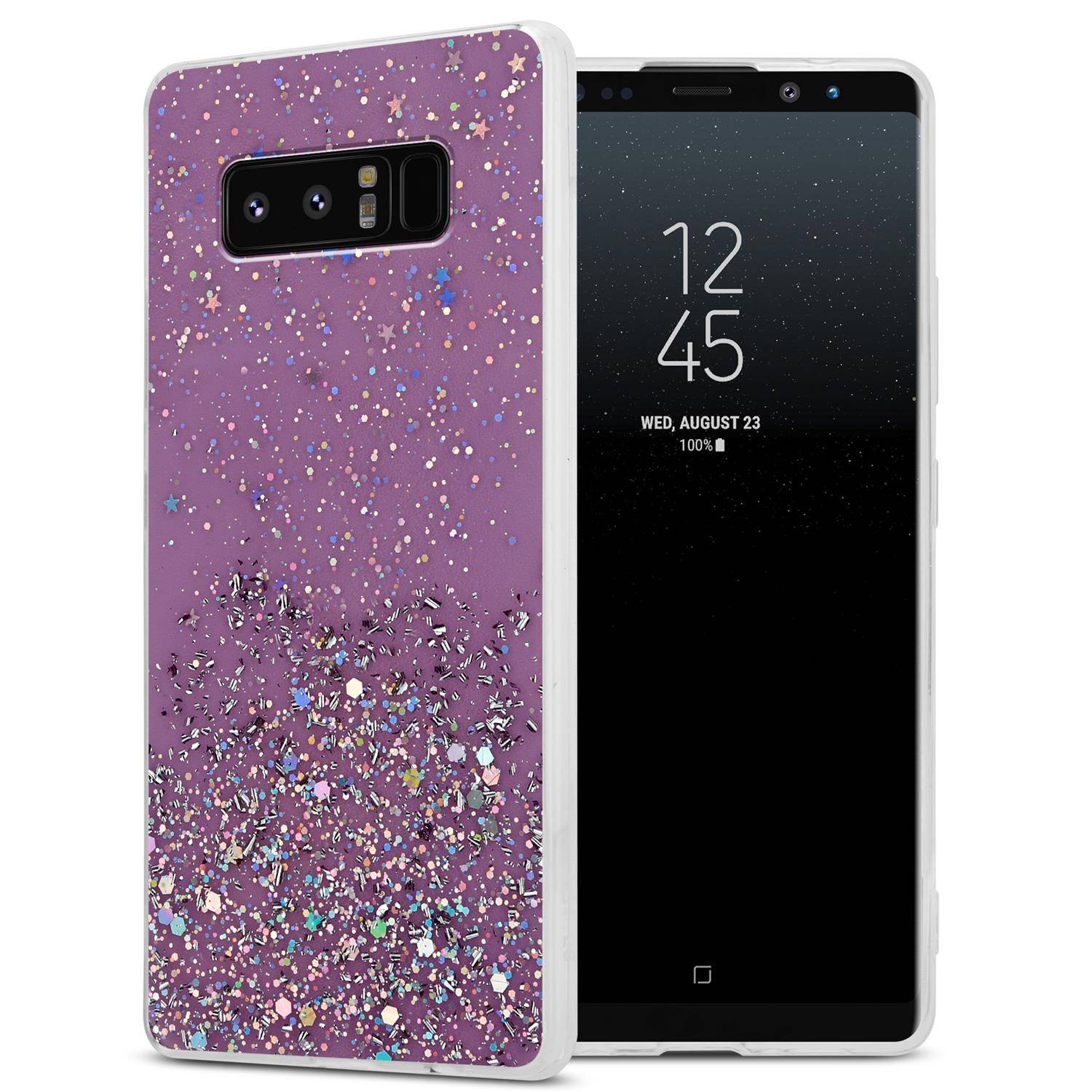 Cadorabo Hülle für Samsung Galaxy NOTE 8 Schutz Hülle in Lila Handyhülle TPU Etui Glitter Cover Case Glitzer