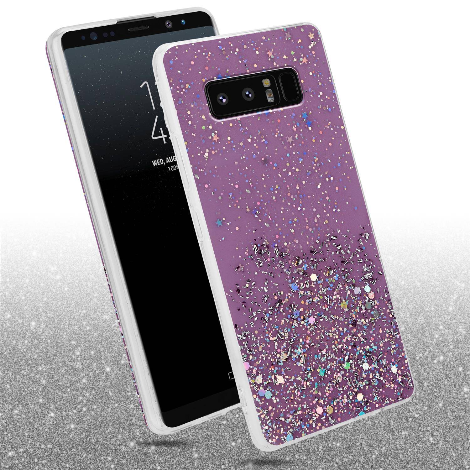 Cadorabo Hülle für Samsung Galaxy NOTE 8 Schutz Hülle in Lila Handyhülle TPU Etui Glitter Cover Case Glitzer