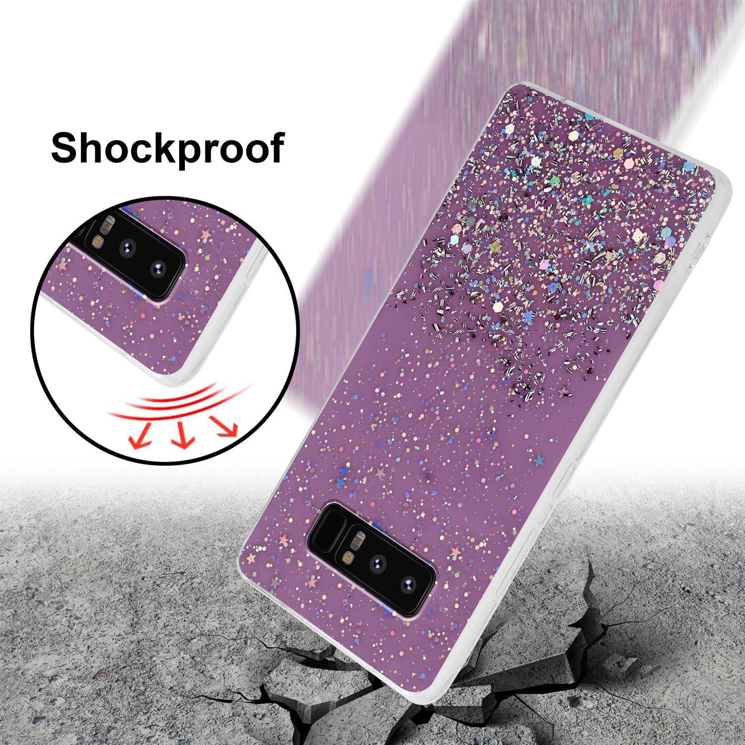 Cadorabo Hülle für Samsung Galaxy NOTE 8 Schutz Hülle in Lila Handyhülle TPU Etui Glitter Cover Case Glitzer