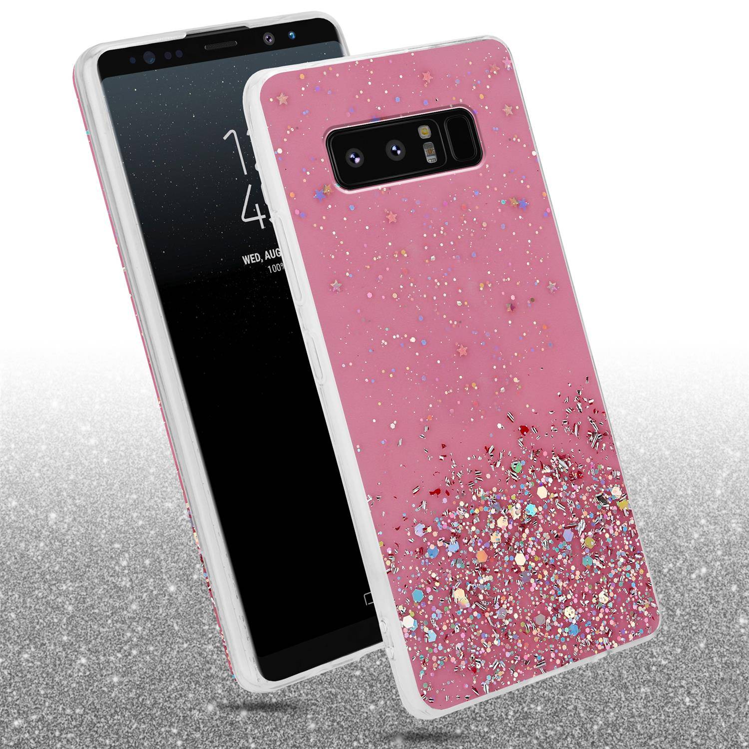 Cadorabo Hülle für Samsung Galaxy NOTE 8 Schutz Hülle in Rosa Handyhülle TPU Etui Glitter Cover Case Glitzer