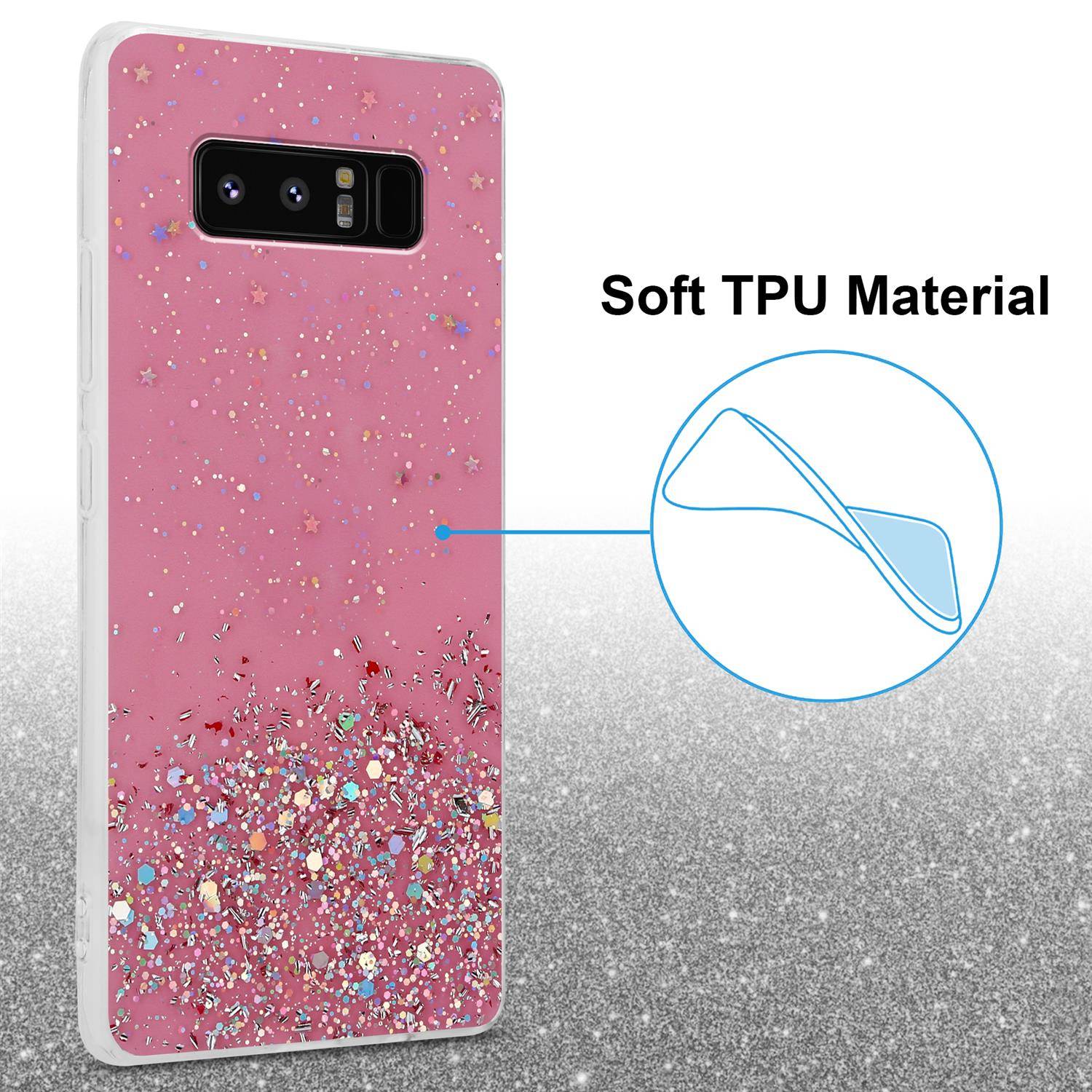 Cadorabo Hülle für Samsung Galaxy NOTE 8 Schutz Hülle in Rosa Handyhülle TPU Etui Glitter Cover Case Glitzer