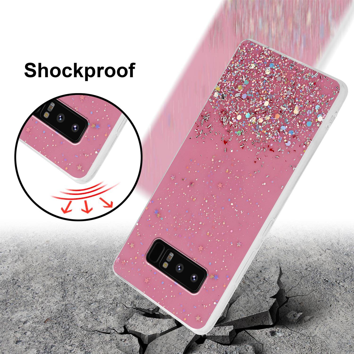 Cadorabo Hülle für Samsung Galaxy NOTE 8 Schutz Hülle in Rosa Handyhülle TPU Etui Glitter Cover Case Glitzer