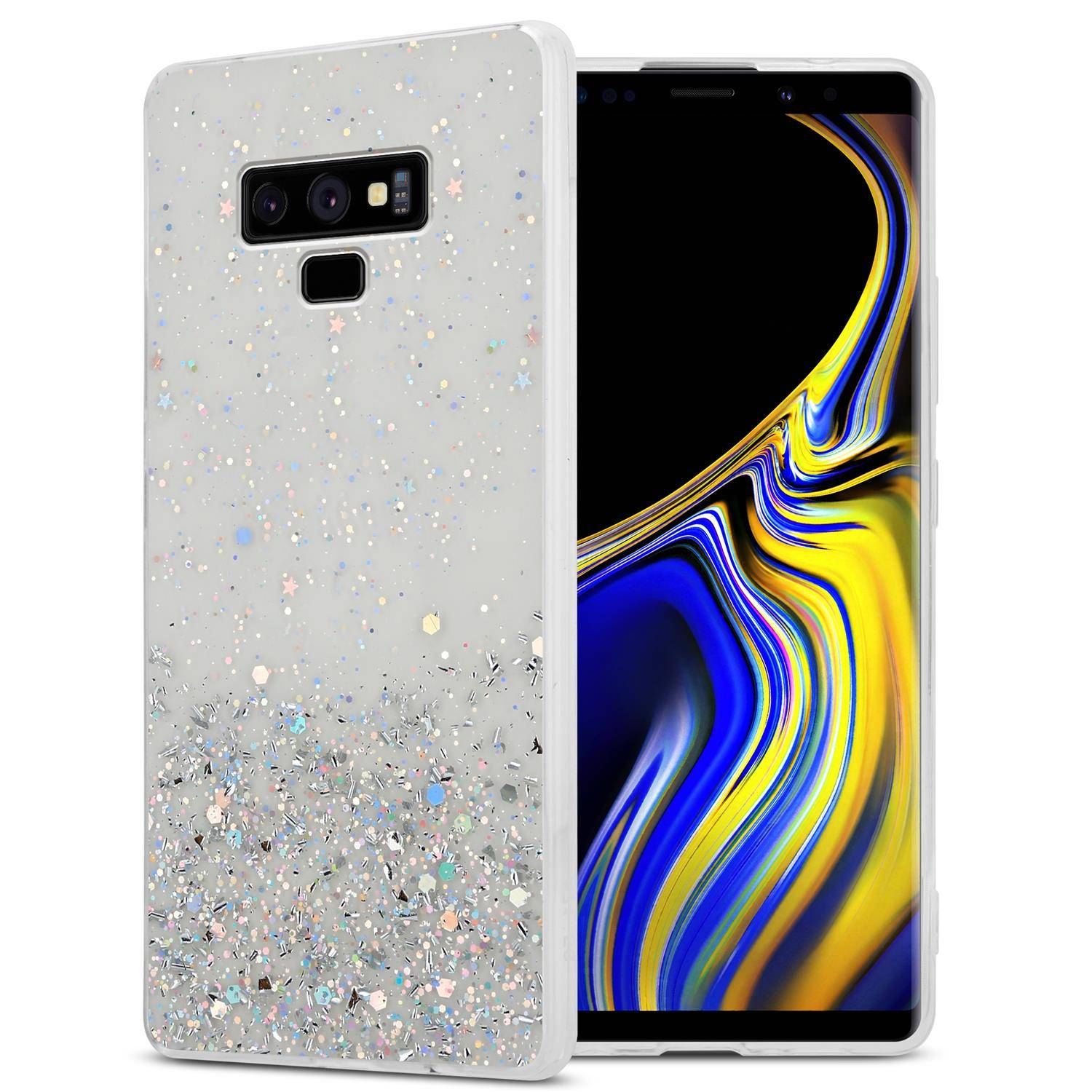 Cadorabo Hülle für Samsung Galaxy NOTE 9 Schutz Hülle in Transparent Handyhülle TPU Etui Glitter Cover Case Glitzer