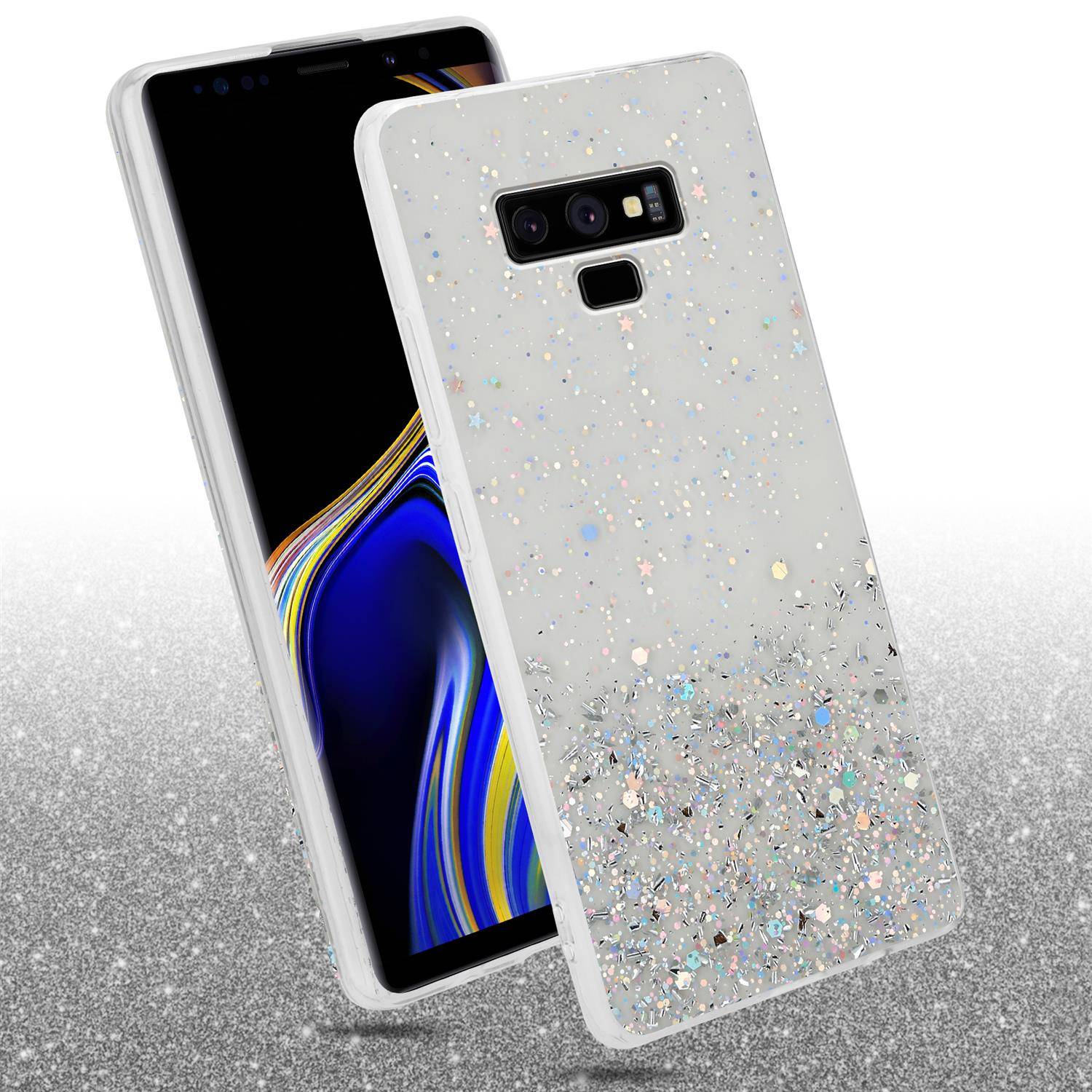 Cadorabo Hülle für Samsung Galaxy NOTE 9 Schutz Hülle in Transparent Handyhülle TPU Etui Glitter Cover Case Glitzer