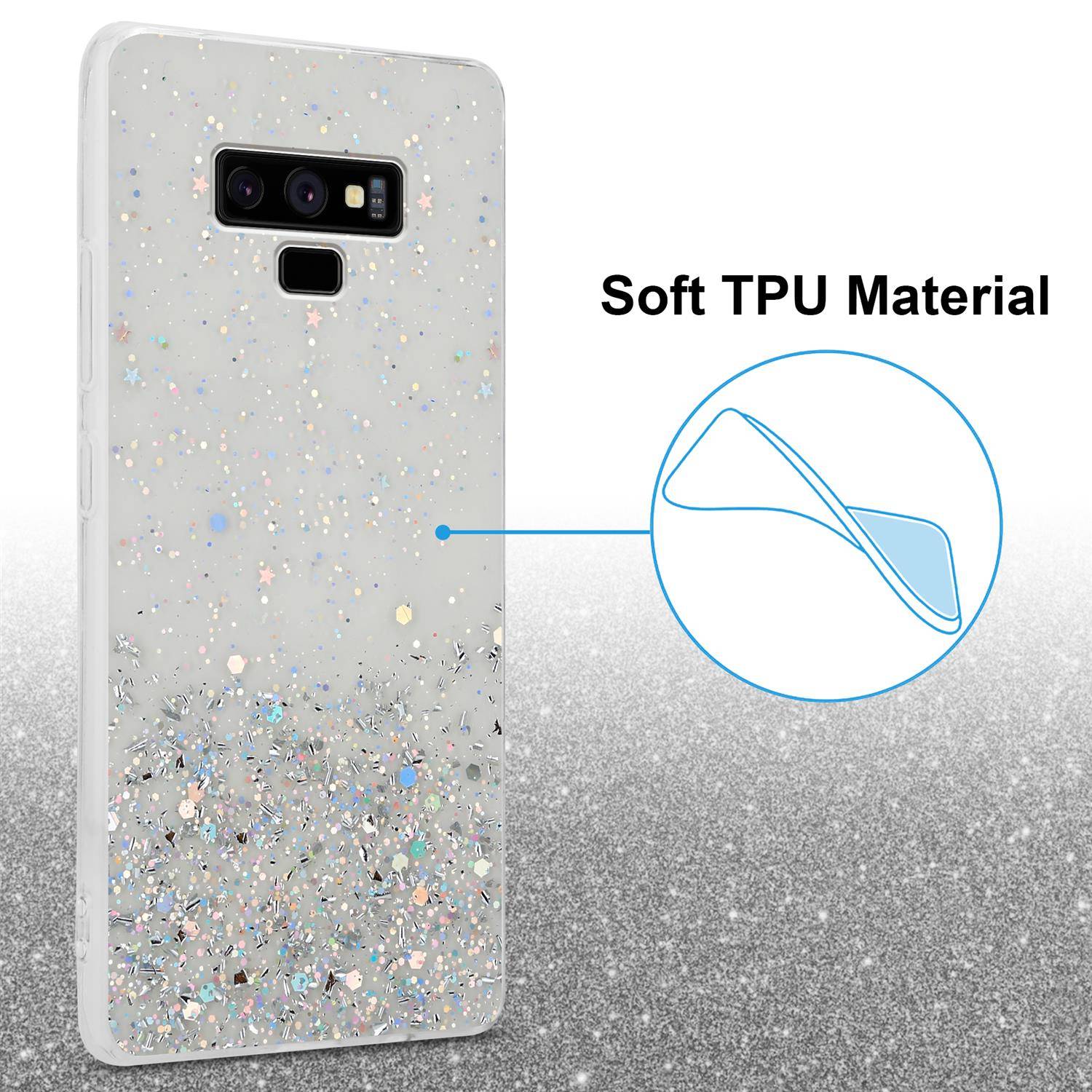 Cadorabo Hülle für Samsung Galaxy NOTE 9 Schutz Hülle in Transparent Handyhülle TPU Etui Glitter Cover Case Glitzer