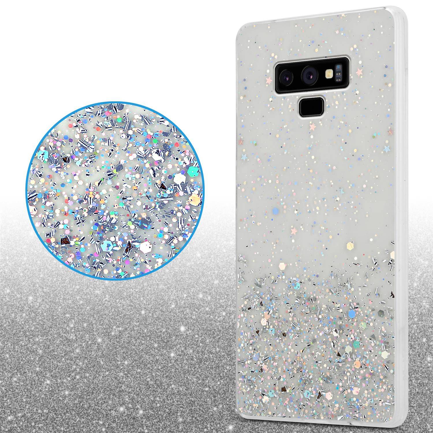 Cadorabo Hülle für Samsung Galaxy NOTE 9 Schutz Hülle in Transparent Handyhülle TPU Etui Glitter Cover Case Glitzer