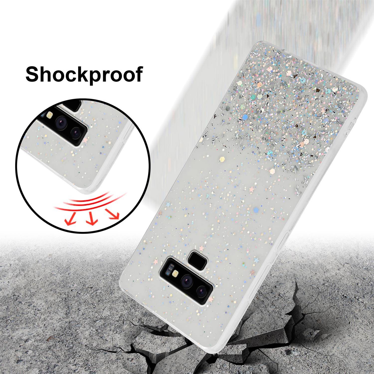 Cadorabo Hülle für Samsung Galaxy NOTE 9 Schutz Hülle in Transparent Handyhülle TPU Etui Glitter Cover Case Glitzer