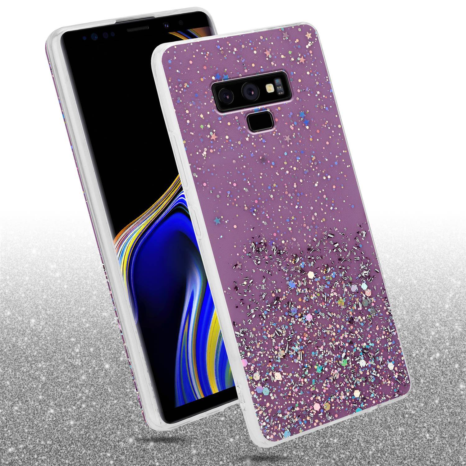 Cadorabo Hülle für Samsung Galaxy NOTE 9 Schutz Hülle in Lila Handyhülle TPU Etui Glitter Cover Case Glitzer