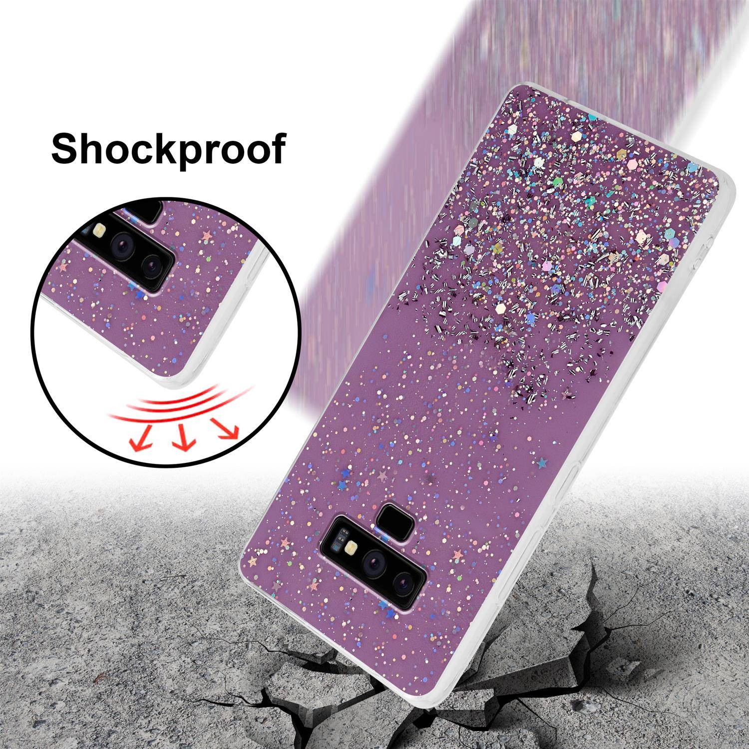 Cadorabo Hülle für Samsung Galaxy NOTE 9 Schutz Hülle in Lila Handyhülle TPU Etui Glitter Cover Case Glitzer
