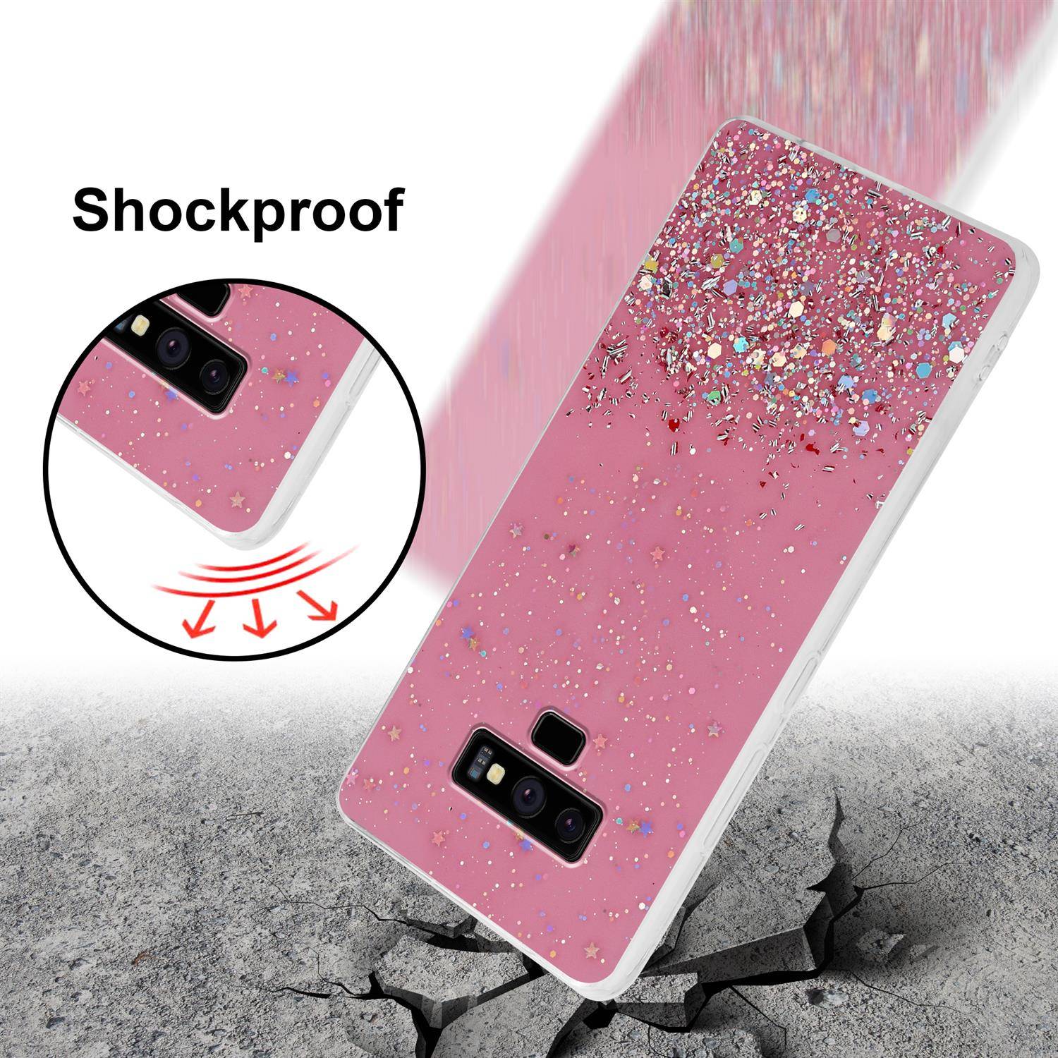 Cadorabo Hülle für Samsung Galaxy NOTE 9 Schutz Hülle in Rosa Handyhülle TPU Etui Glitter Cover Case Glitzer