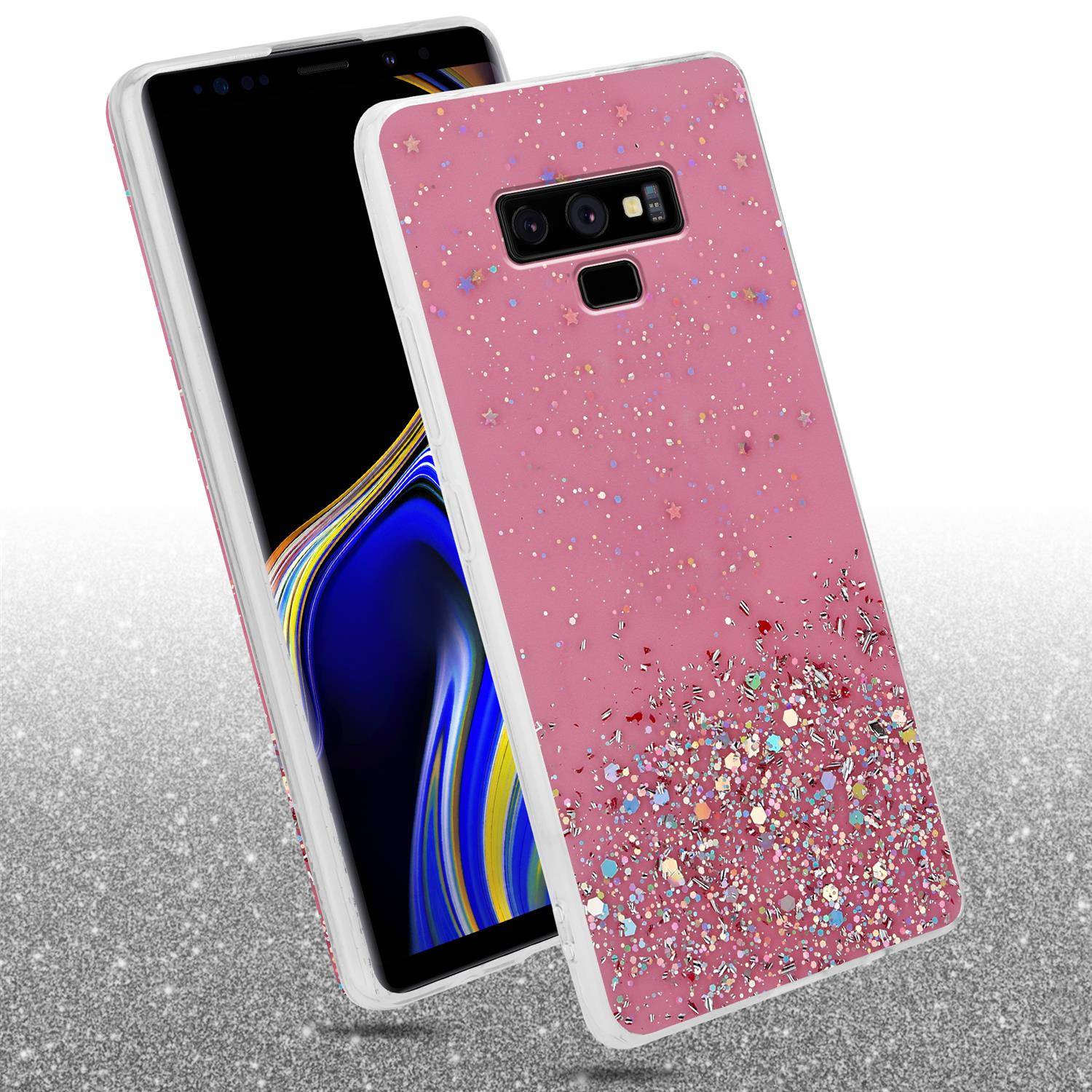 Cadorabo Hülle für Samsung Galaxy NOTE 9 Schutz Hülle in Rosa Handyhülle TPU Etui Glitter Cover Case Glitzer