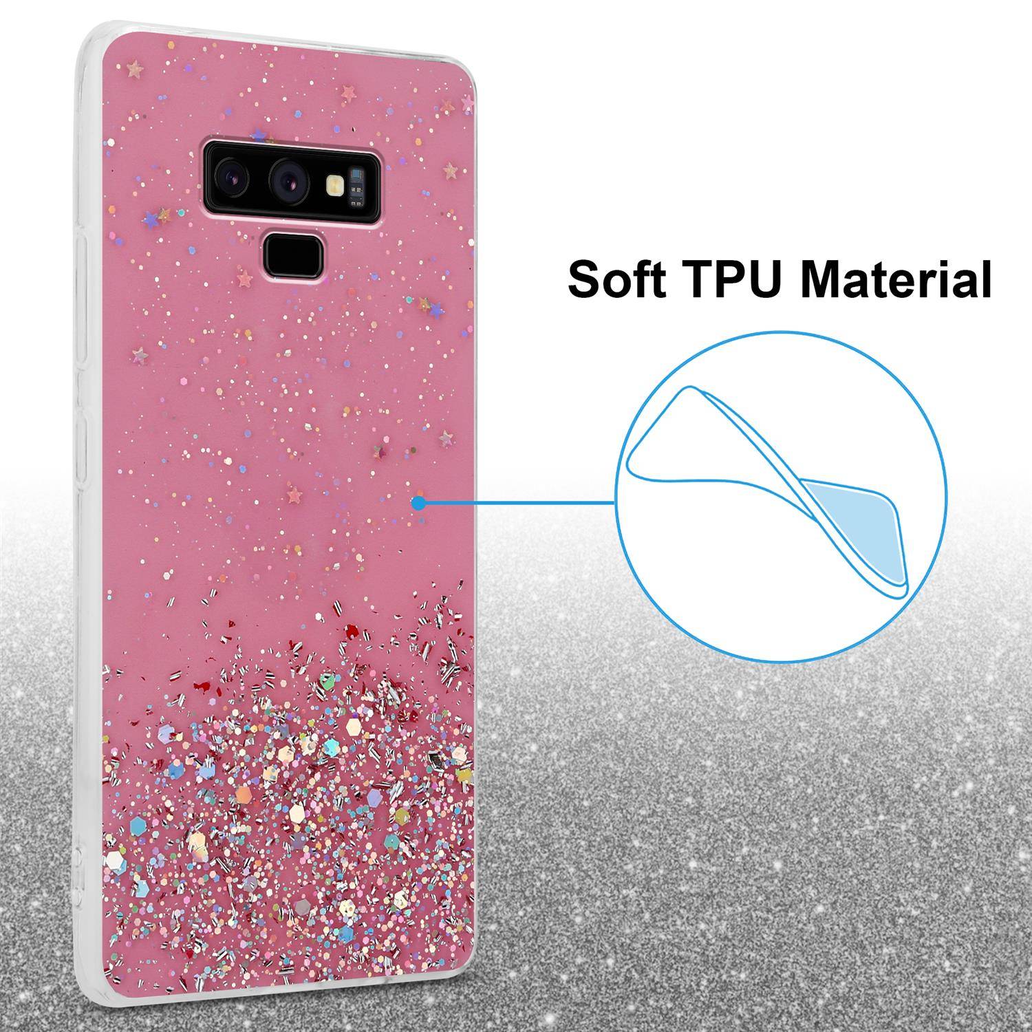 Cadorabo Hülle für Samsung Galaxy NOTE 9 Schutz Hülle in Rosa Handyhülle TPU Etui Glitter Cover Case Glitzer