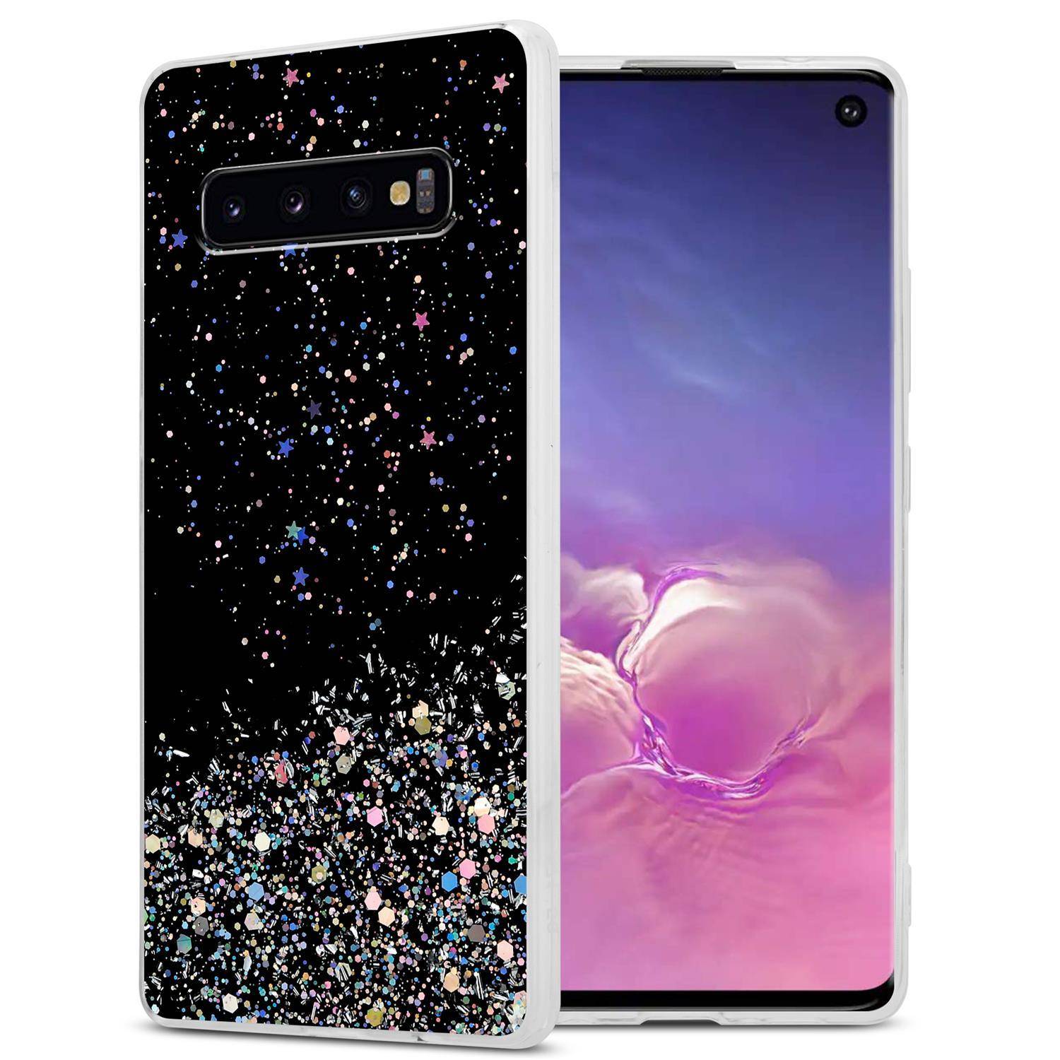Cadorabo Hülle für Samsung Galaxy S10 4G Schutz Hülle in Schwarz Handyhülle TPU Etui Glitter Cover Case Glitzer