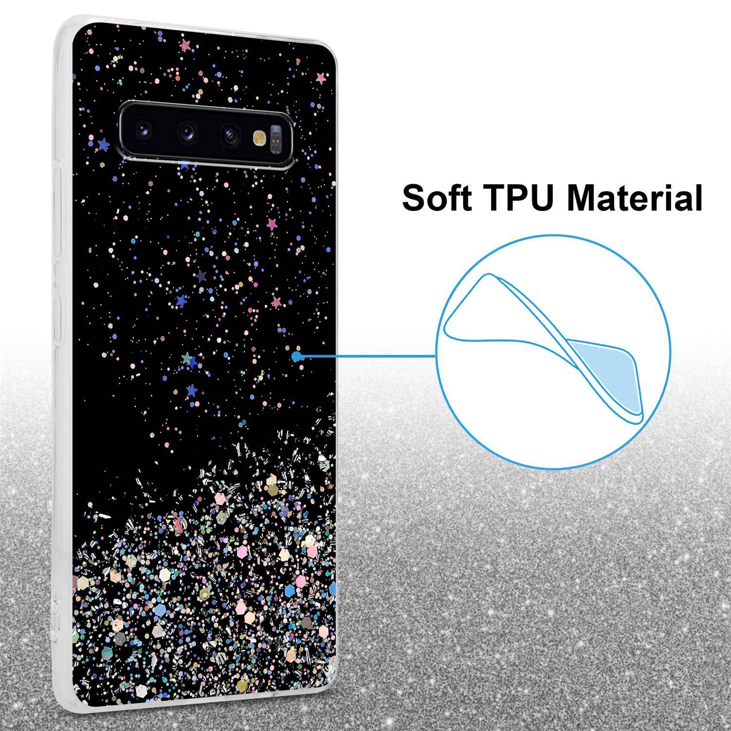 Cadorabo Hülle für Samsung Galaxy S10 4G Schutz Hülle in Schwarz Handyhülle TPU Etui Glitter Cover Case Glitzer