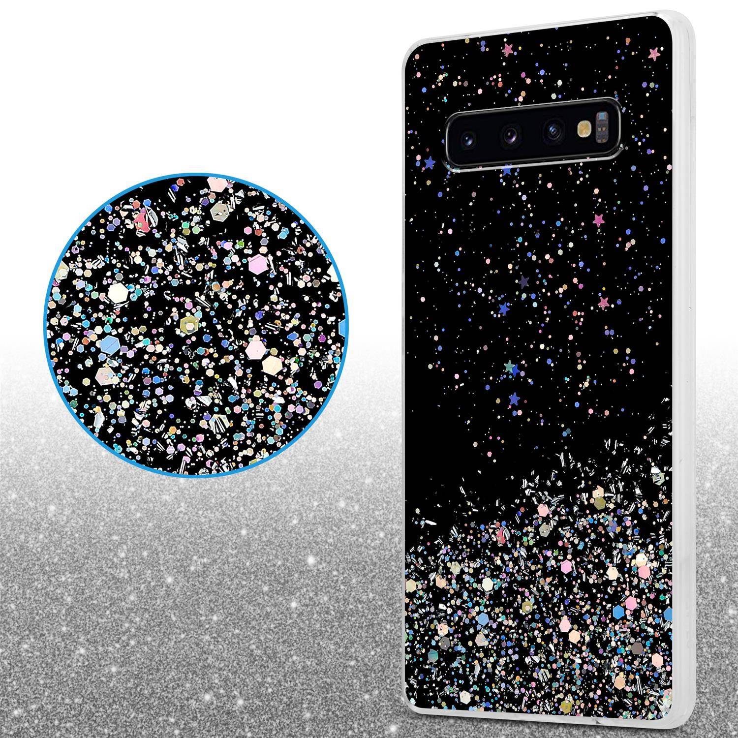 Cadorabo Hülle für Samsung Galaxy S10 4G Schutz Hülle in Schwarz Handyhülle TPU Etui Glitter Cover Case Glitzer