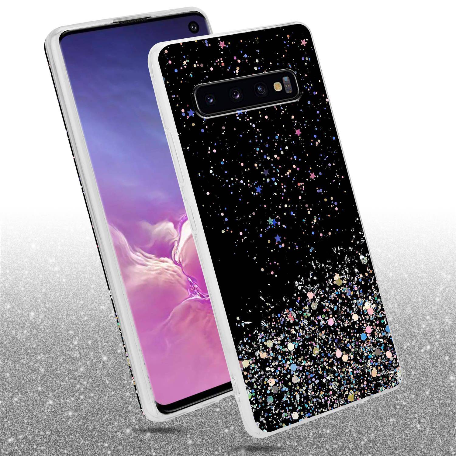 Cadorabo Hülle für Samsung Galaxy S10 4G Schutz Hülle in Schwarz Handyhülle TPU Etui Glitter Cover Case Glitzer