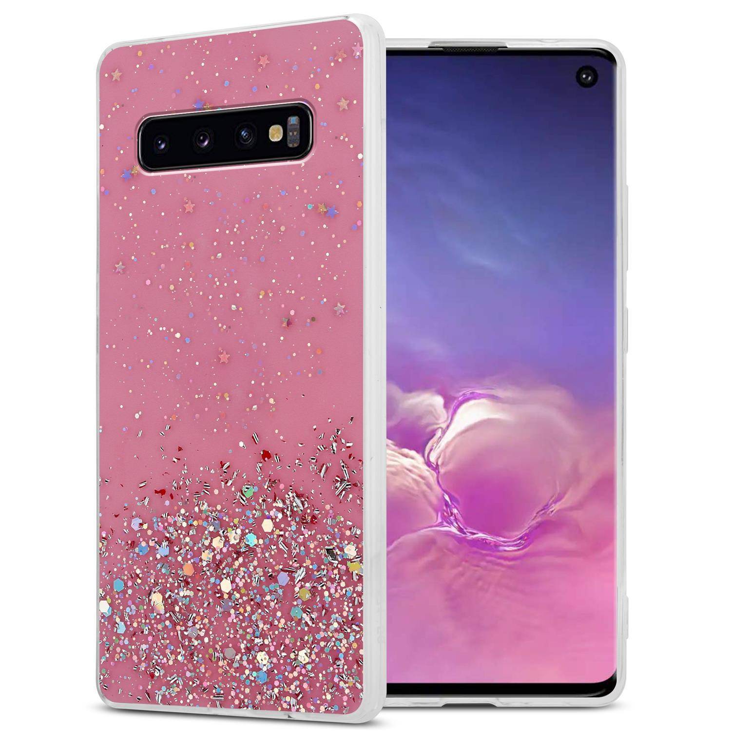 Cadorabo Hülle für Samsung Galaxy S10 4G Schutz Hülle in Rosa Handyhülle TPU Etui Glitter Cover Case Glitzer