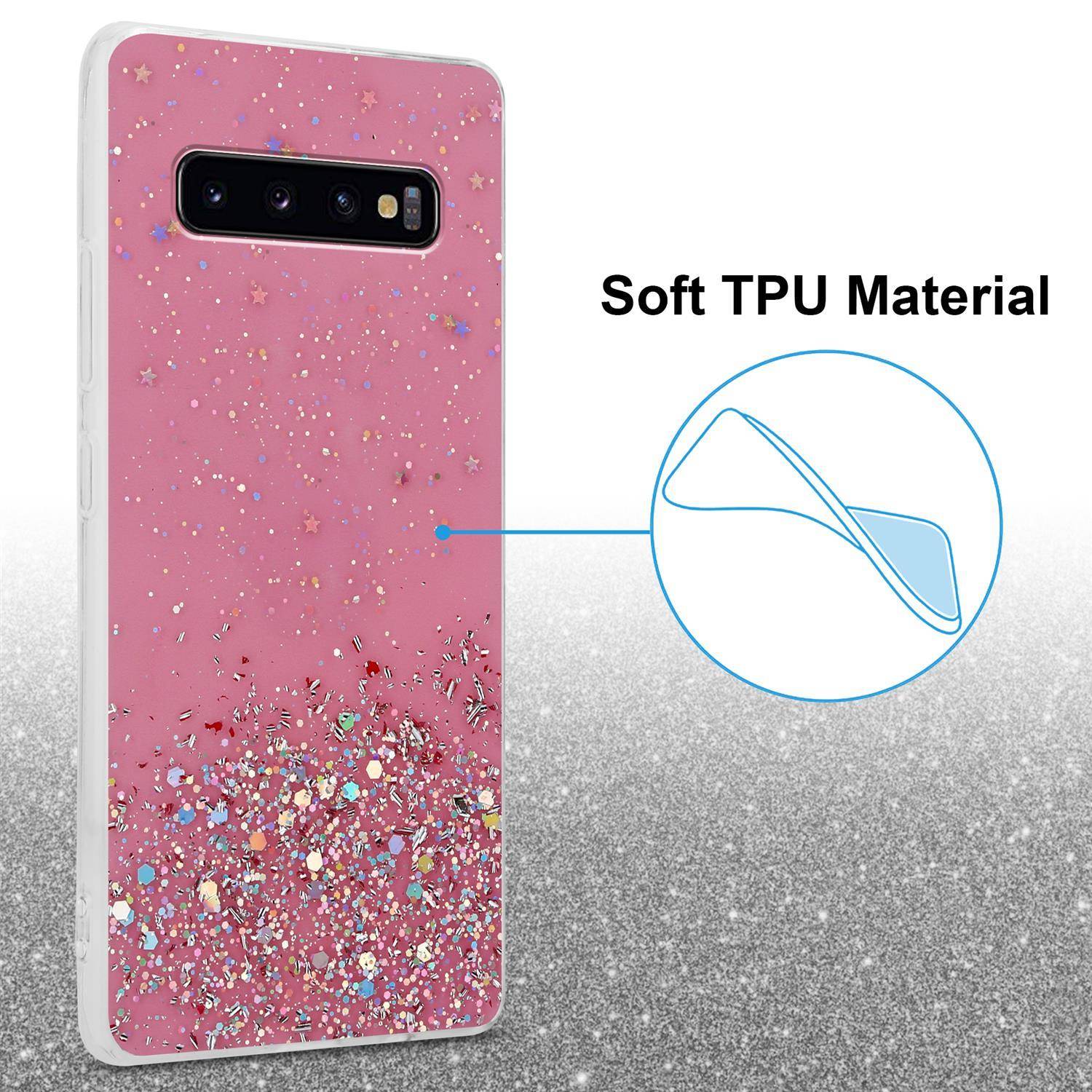 Cadorabo Hülle für Samsung Galaxy S10 4G Schutz Hülle in Rosa Handyhülle TPU Etui Glitter Cover Case Glitzer