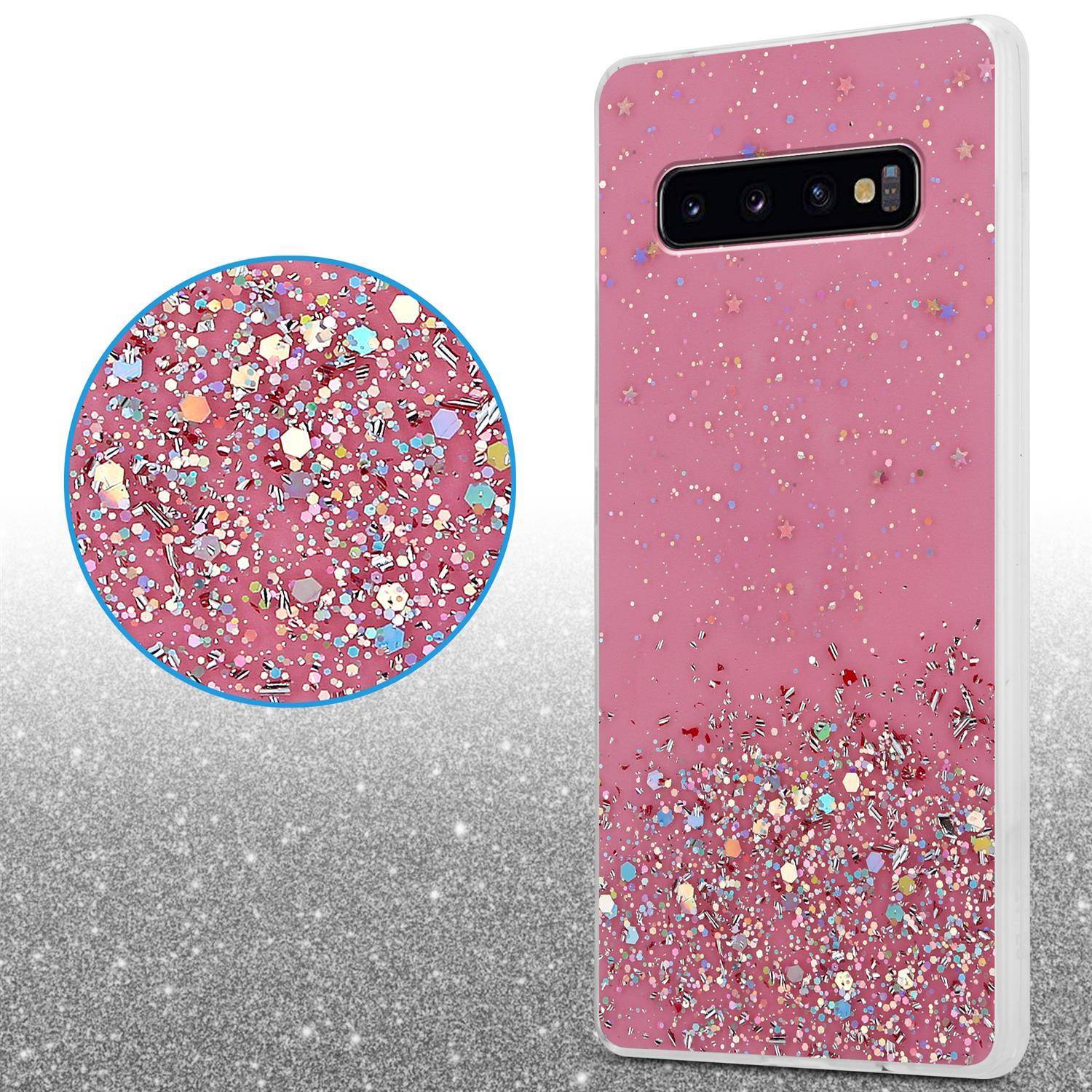 Cadorabo Hülle für Samsung Galaxy S10 4G Schutz Hülle in Rosa Handyhülle TPU Etui Glitter Cover Case Glitzer