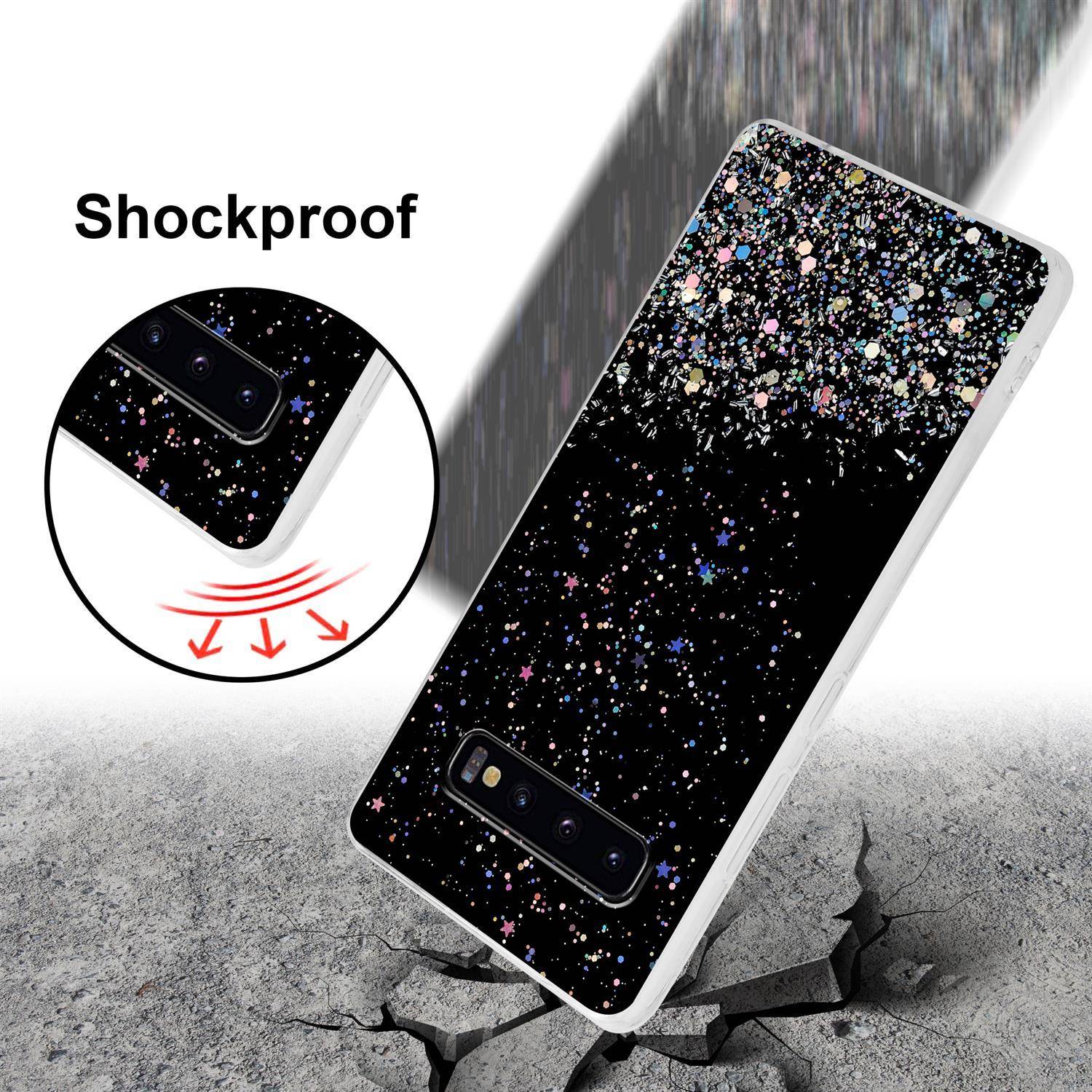 Cadorabo Hülle für Samsung Galaxy S10 PLUS Schutz Hülle in Schwarz Handyhülle TPU Etui Glitter Cover Case Glitzer