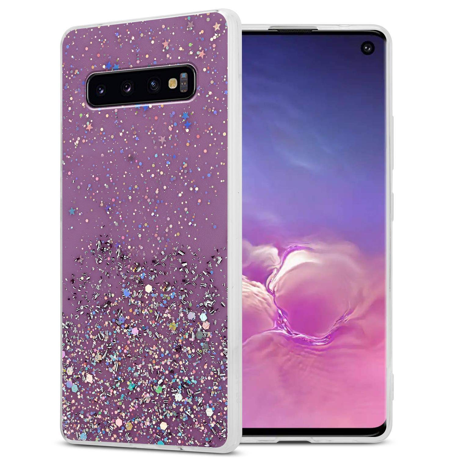 Cadorabo Hülle für Samsung Galaxy S10 PLUS Schutz Hülle in Lila Handyhülle TPU Etui Glitter Cover Case Glitzer