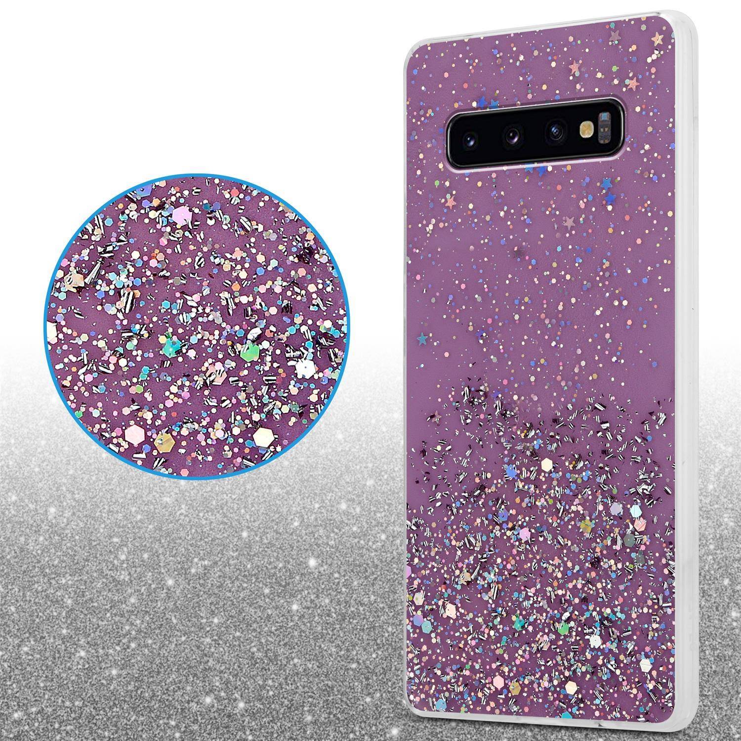 Cadorabo Hülle für Samsung Galaxy S10 PLUS Schutz Hülle in Lila Handyhülle TPU Etui Glitter Cover Case Glitzer